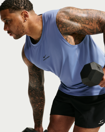 Nike Pro Men's Dri-FIT Training Tank - Indigo Storm/Black - View 7