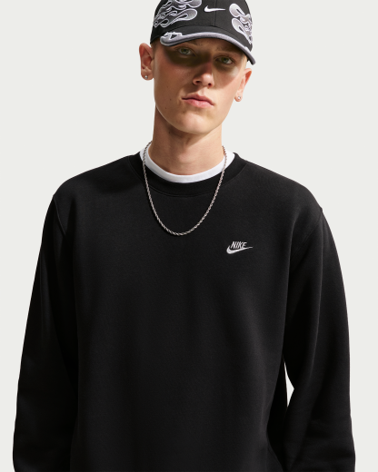 Nike Club Men's Fleece Crew - Black/Metallic Silver - View 3