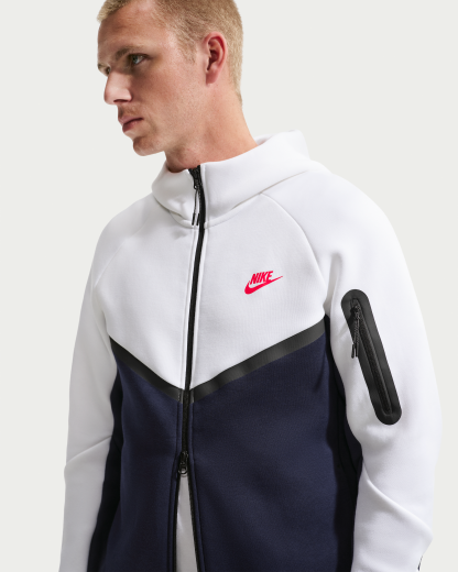 Nike Tech Men's Fleece Windrunner Full-Zip Jacket - White/Obsidian/Speed Red - View 3