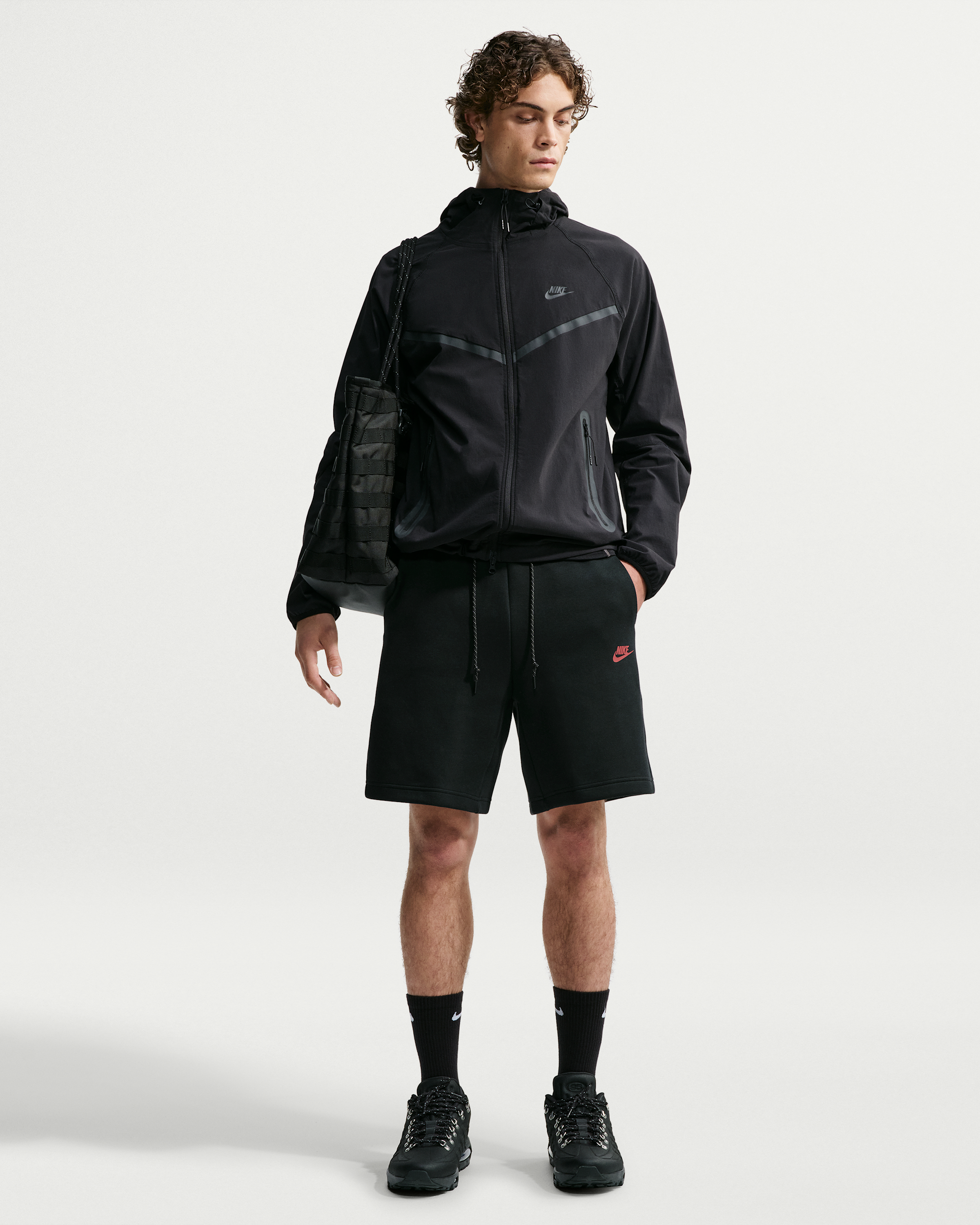 Nike Tech Men's Fleece Shorts - Black/Tough Red - View 1
