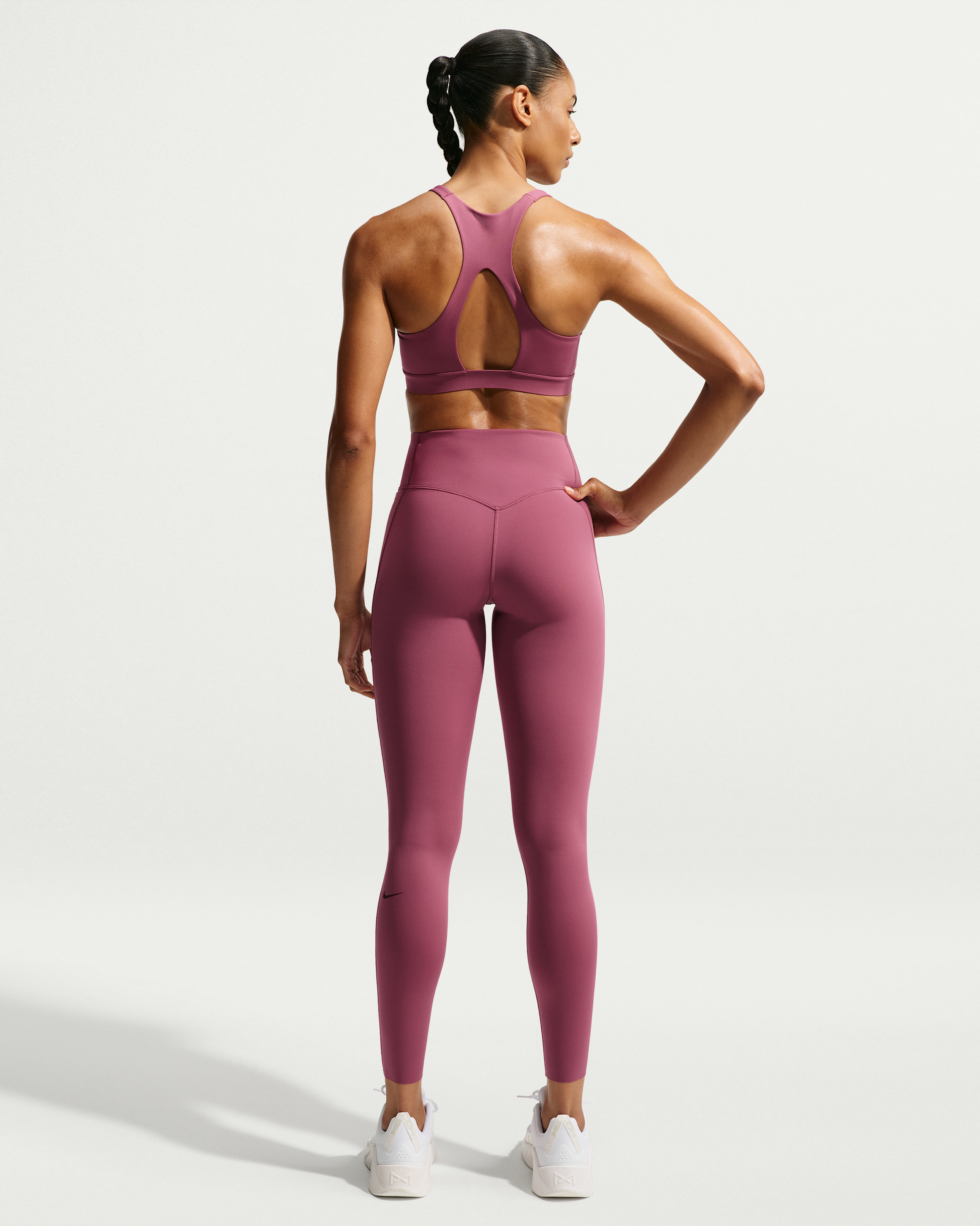 Nike Universa Women's High-Waisted Full-Length Leggings with No Front Seam - Pink Smoke/Pink Smoke/Mystic Dates - View 5