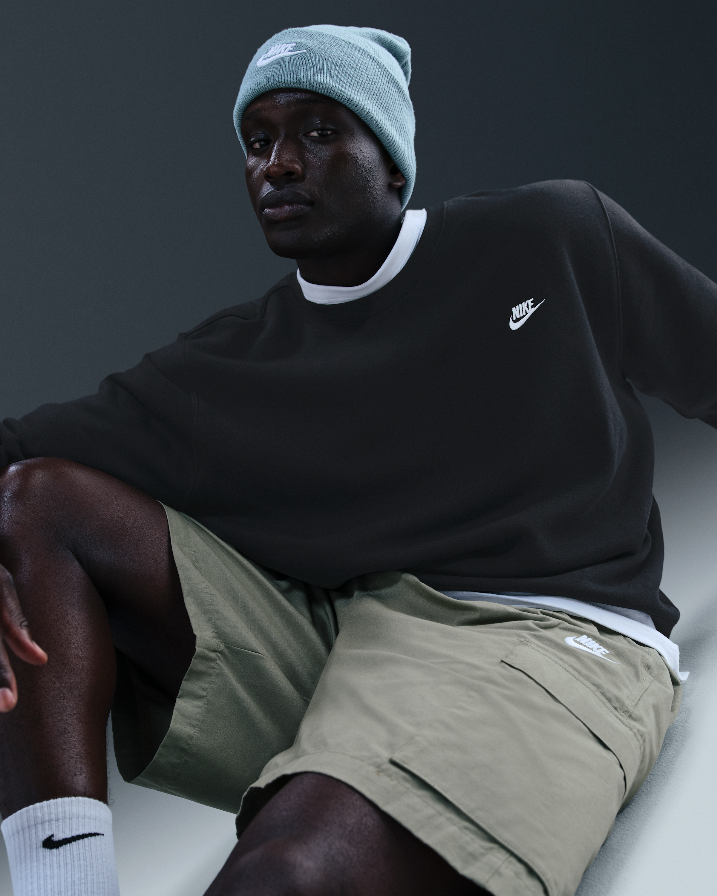 Nike Club Men's Fleece Crew - Black/White - View 8