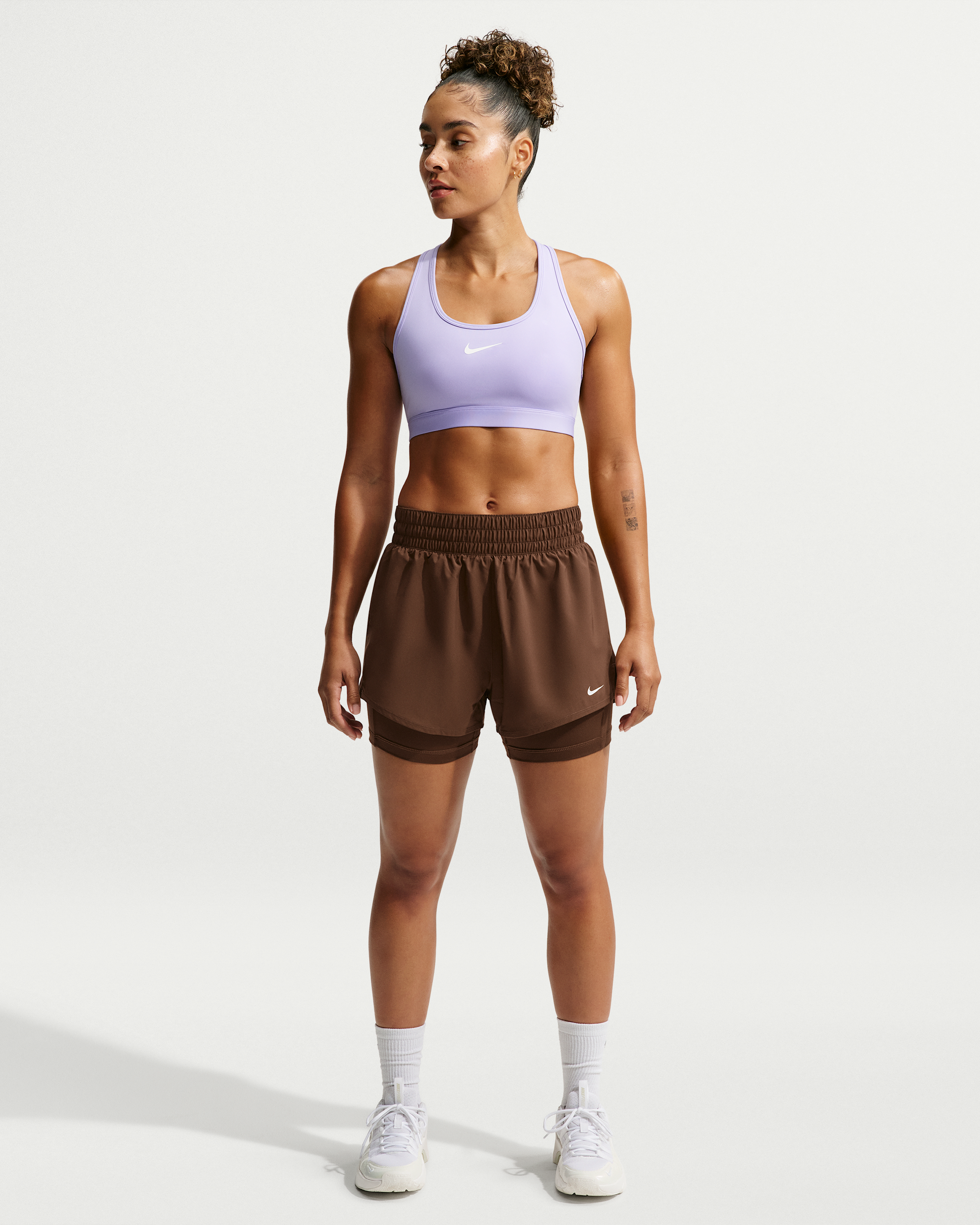 Nike One Women's Dri-FIT High-Waisted 8cm (approx.) 2-in-1 Shorts - Cacao Wow/White - View 1