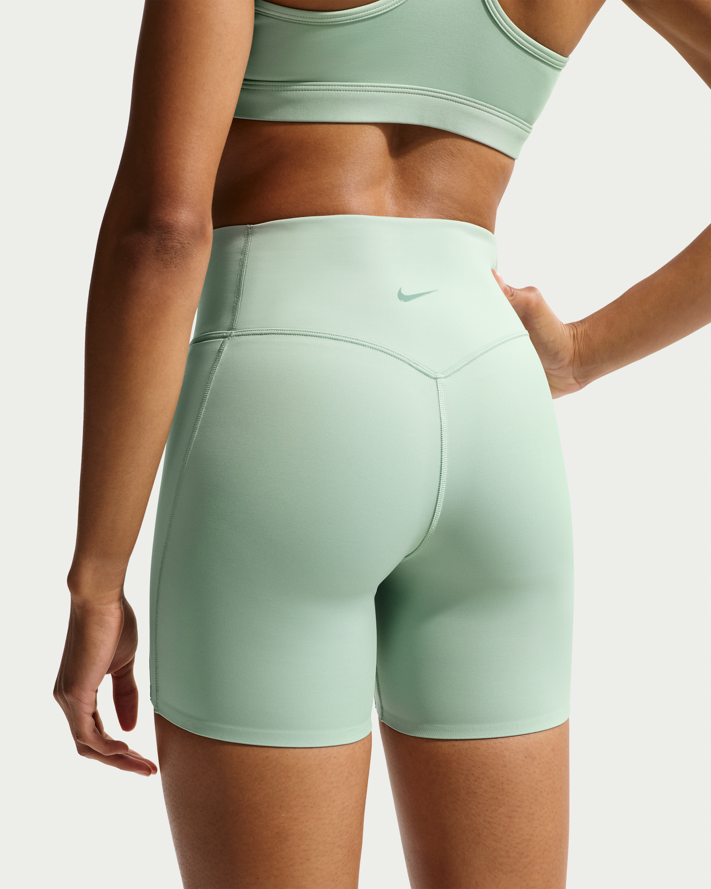 Nike Universa Women's High-Waisted 12.5cm (approx.) Biker Shorts with No Front Seam - Steam/Dutch Green/Dutch Green - View 3