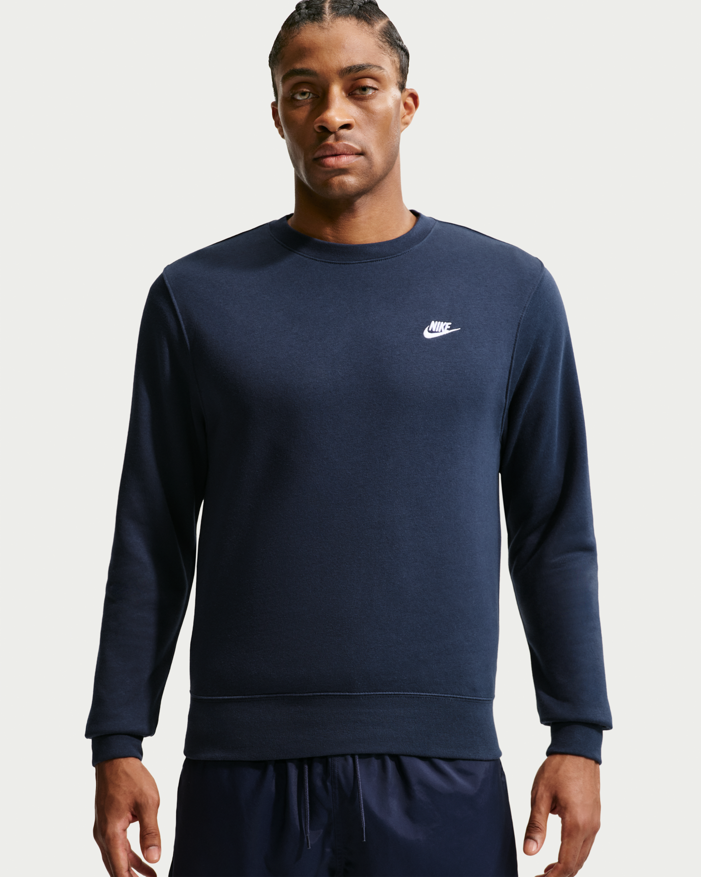 Nike Club Men's Fleece Crew - Obsidian/White - View 1