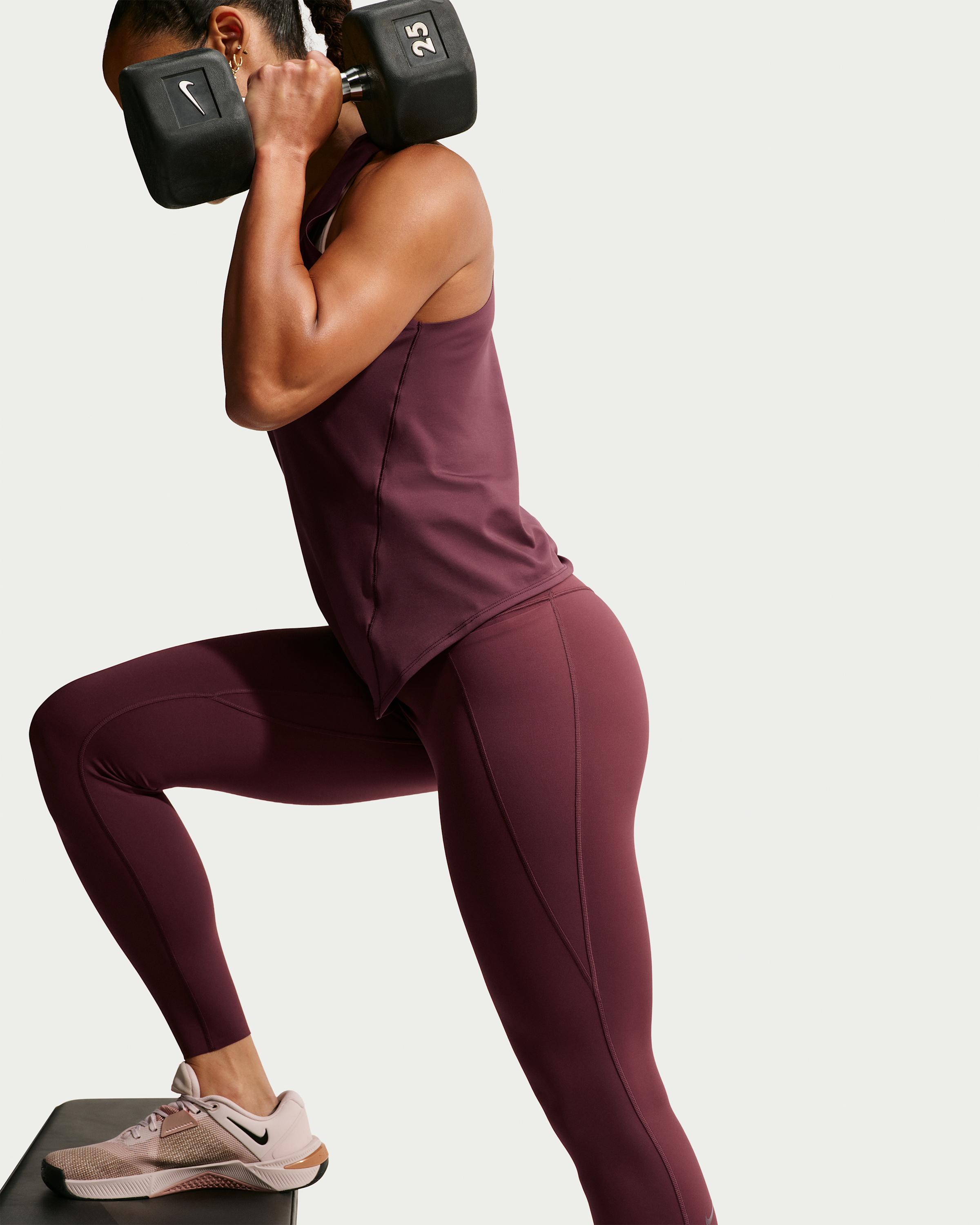 Nike Universa Women's High-Waisted 7/8 Leggings with No Front Seam - Mystic Dates/Mystic Dates/Burgundy Crush - View 4