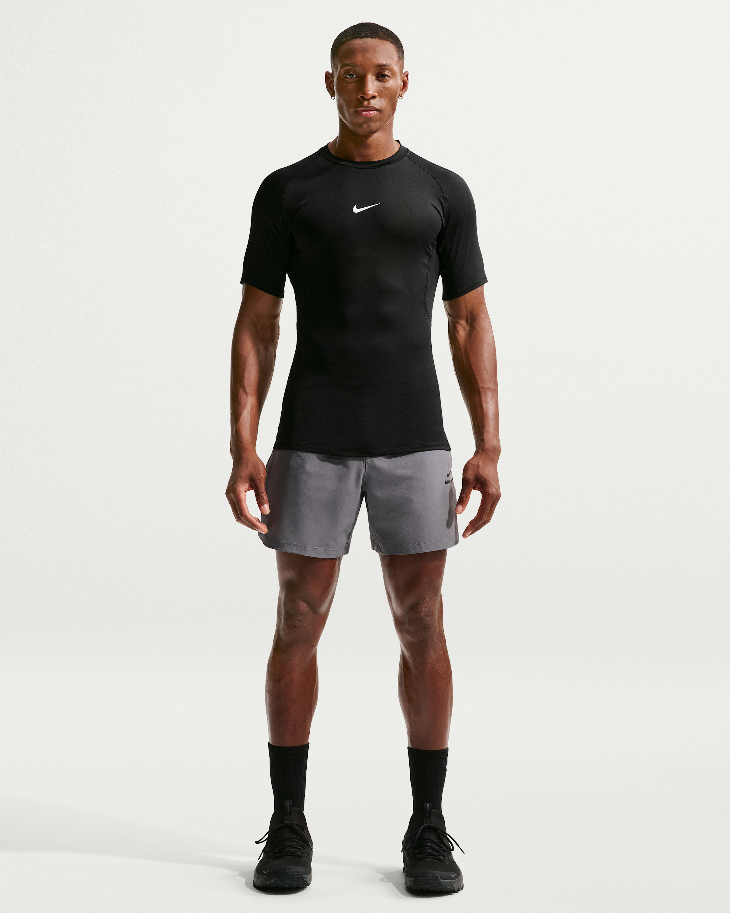Nike Pro Men's Dri-FIT Tight Short-Sleeve Fitness Top - Black/White - View 4