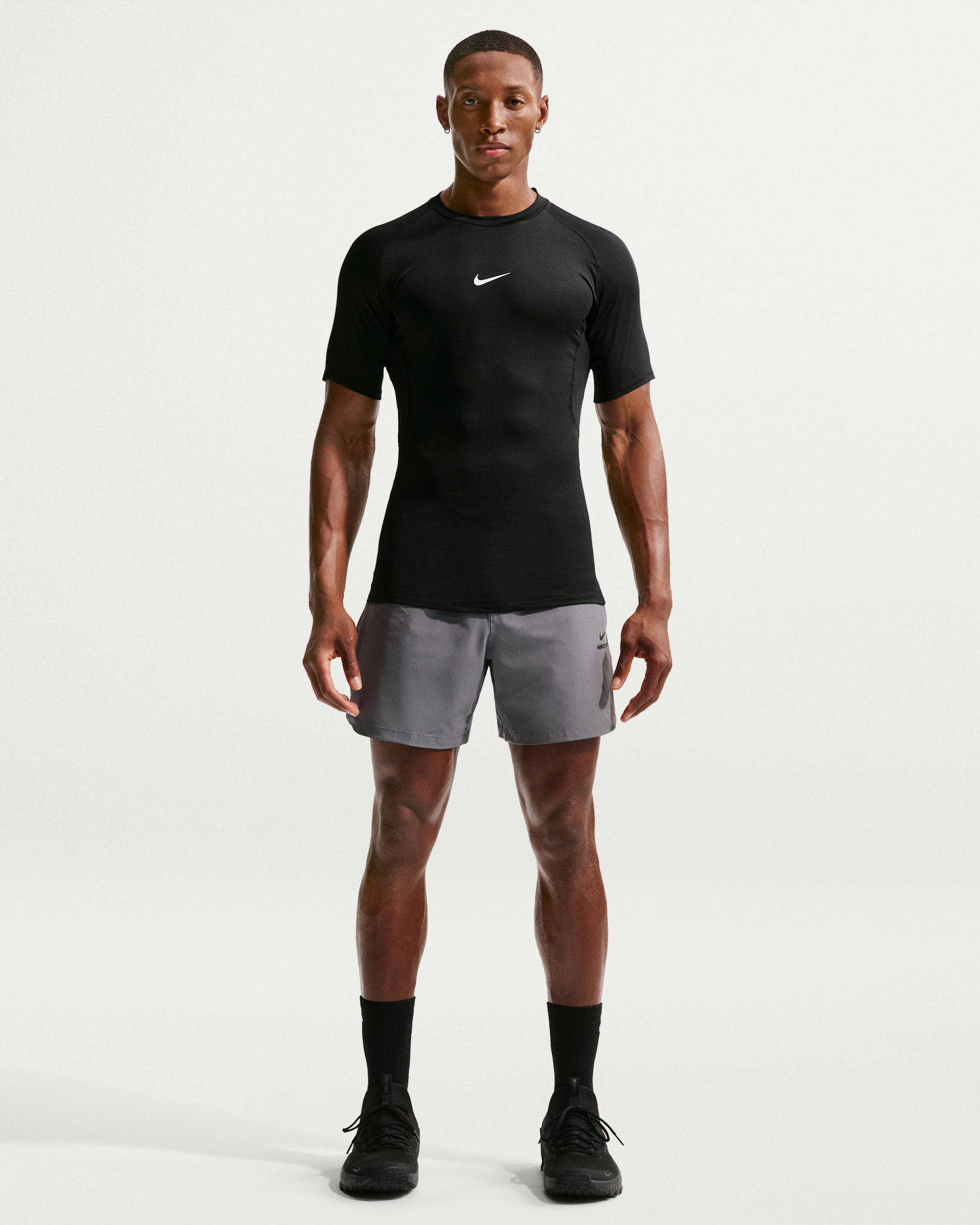 Nike Pro Men's Dri-FIT Tight Short-Sleeve Fitness Top - Black/White - View 4