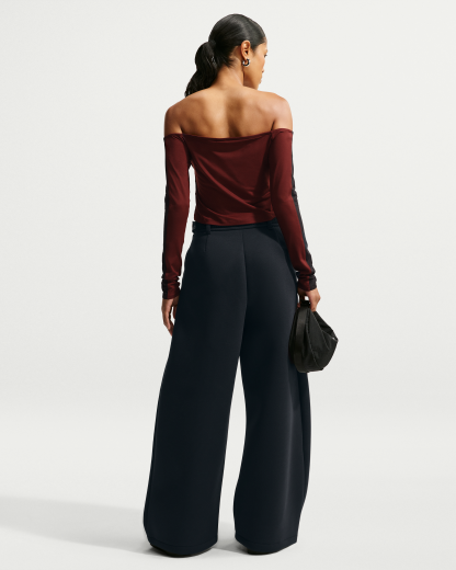 Nike Article Fleece Women's Oversized Mid-Rise Wide-Leg Trousers - Black/Ice Silver/Black - View 5