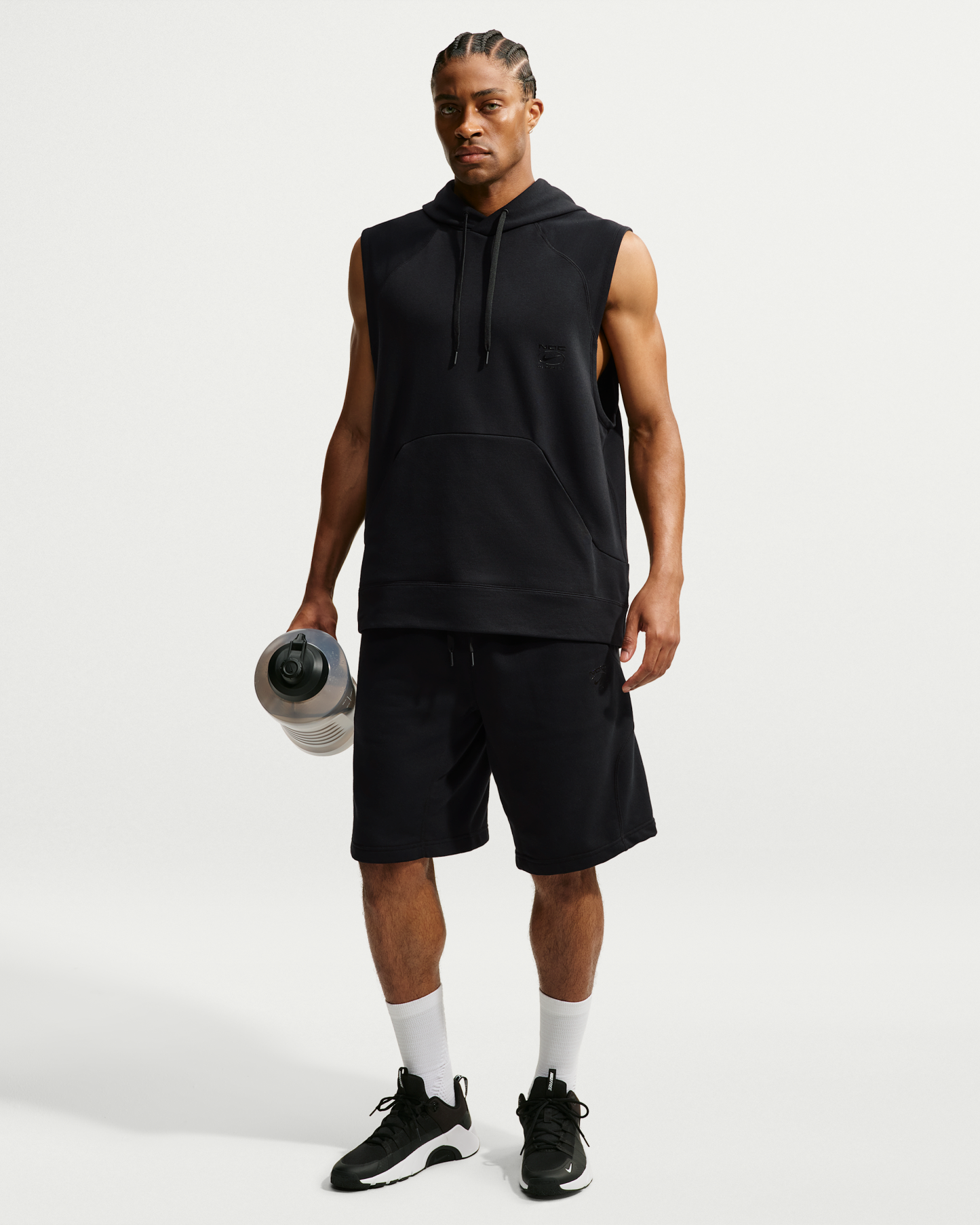 Nike N.A.C. Men's Dri-FIT Fleece Sleeveless Training Hoodie - Black/Black - View 4