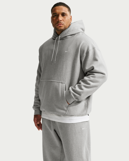 Nike Solo Swoosh Men's Pullover Hoodie - Dark Grey Heather/Light Smoke Grey/White - View 6