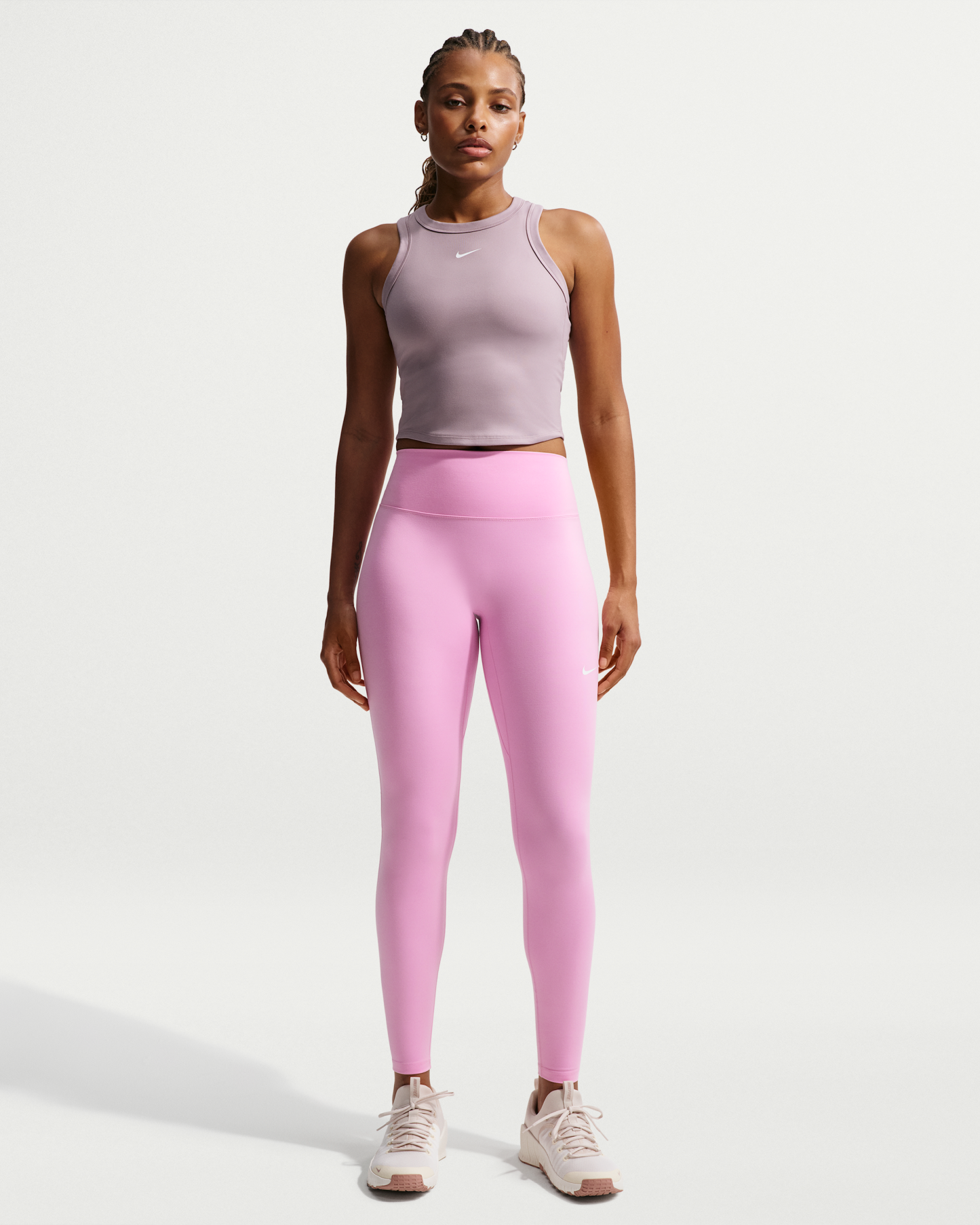 Nike One Seamless Front Women's High-Waisted Full-Length Leggings - Pink Rise/White - View 1