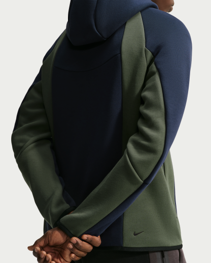 Nike Tech Men's Colour-Block Full-Zip Fleece Windrunner Jacket - Obsidian/Camo Green/Black - View 2