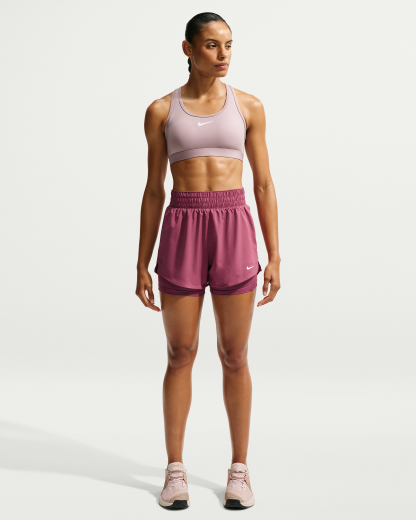 Nike One Women's Dri-FIT High-Waisted 8cm (approx.) 2-in-1 Shorts - Pink Smoke/White - View 1