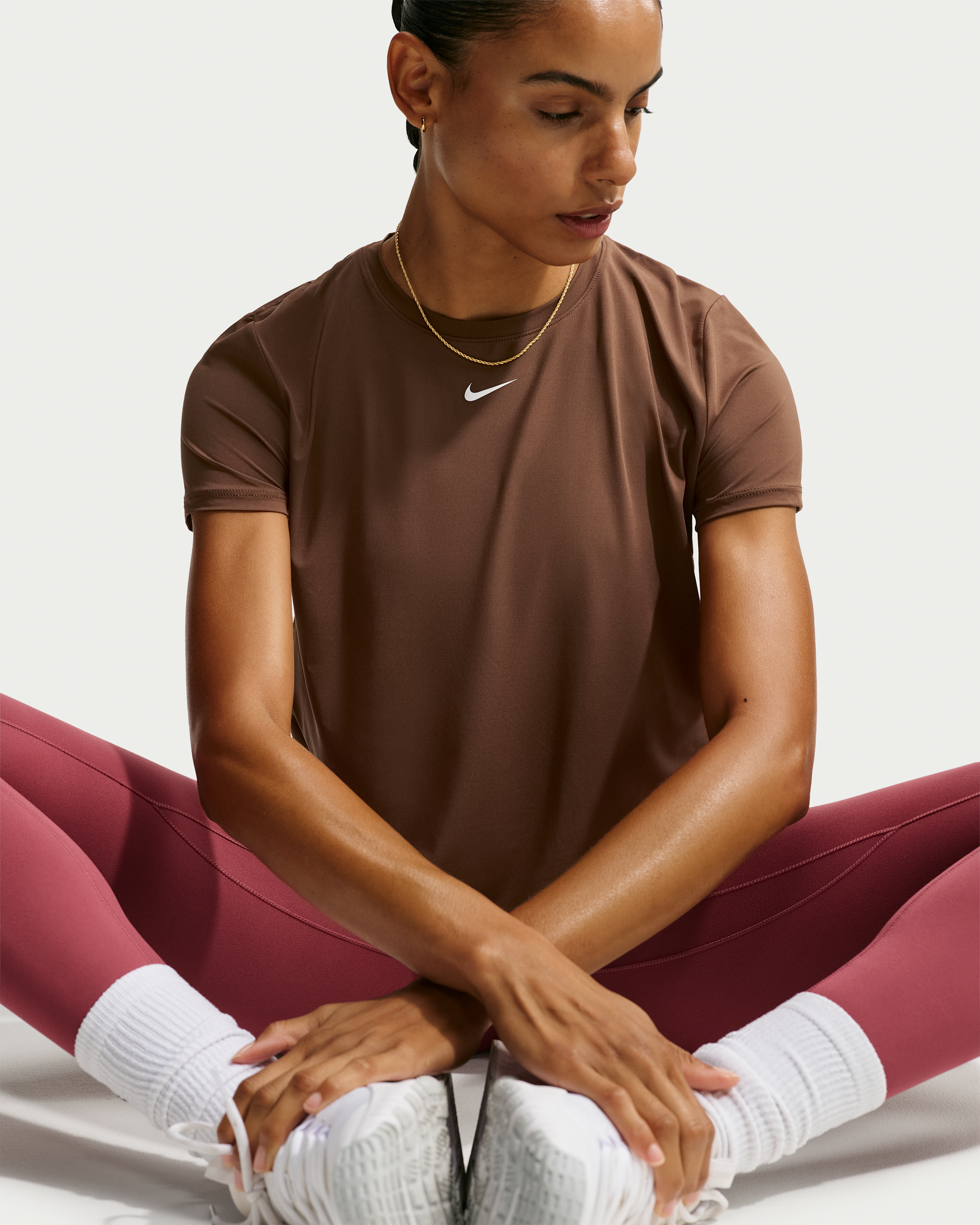 Nike One Classic Women's Dri-FIT Short-Sleeve Top - Cacao Wow/White - View 3