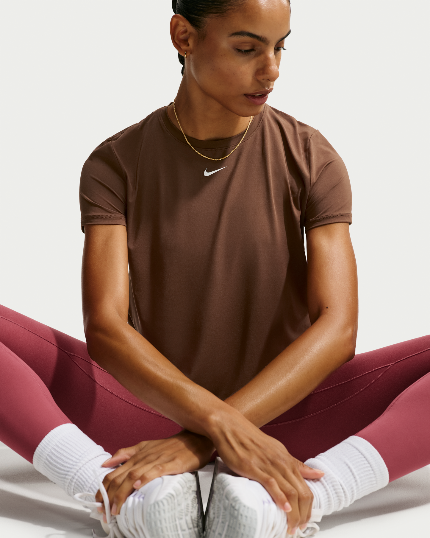 Nike One Classic Women's Dri-FIT Short-Sleeve Top - Cacao Wow/White - View 3