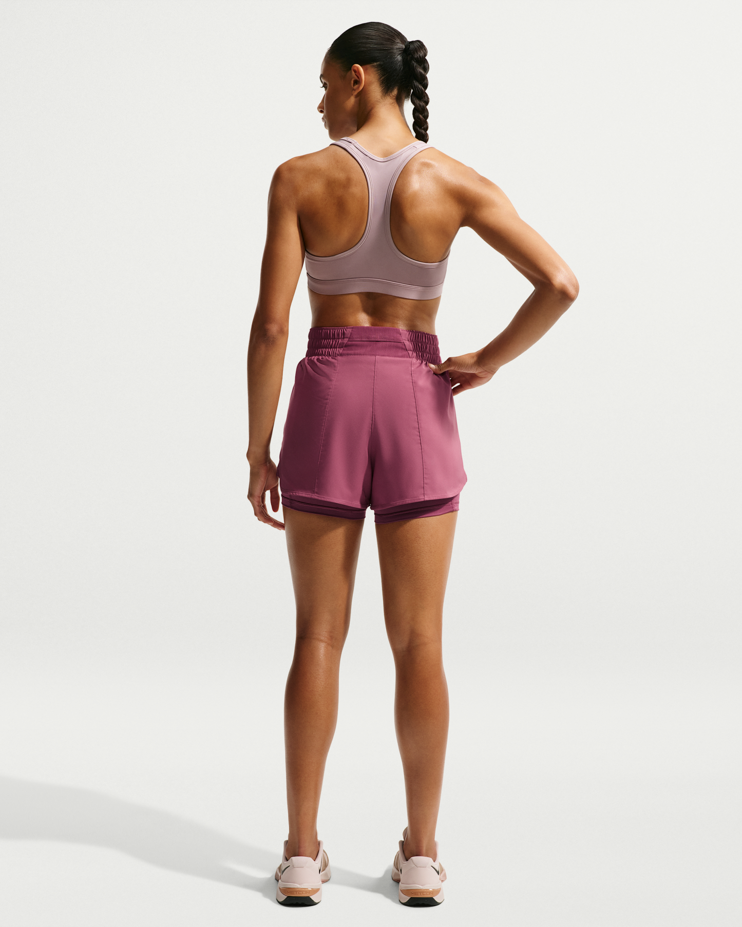 Nike One Women's Dri-FIT High-Waisted 8cm (approx.) 2-in-1 Shorts - Pink Smoke/White - View 5