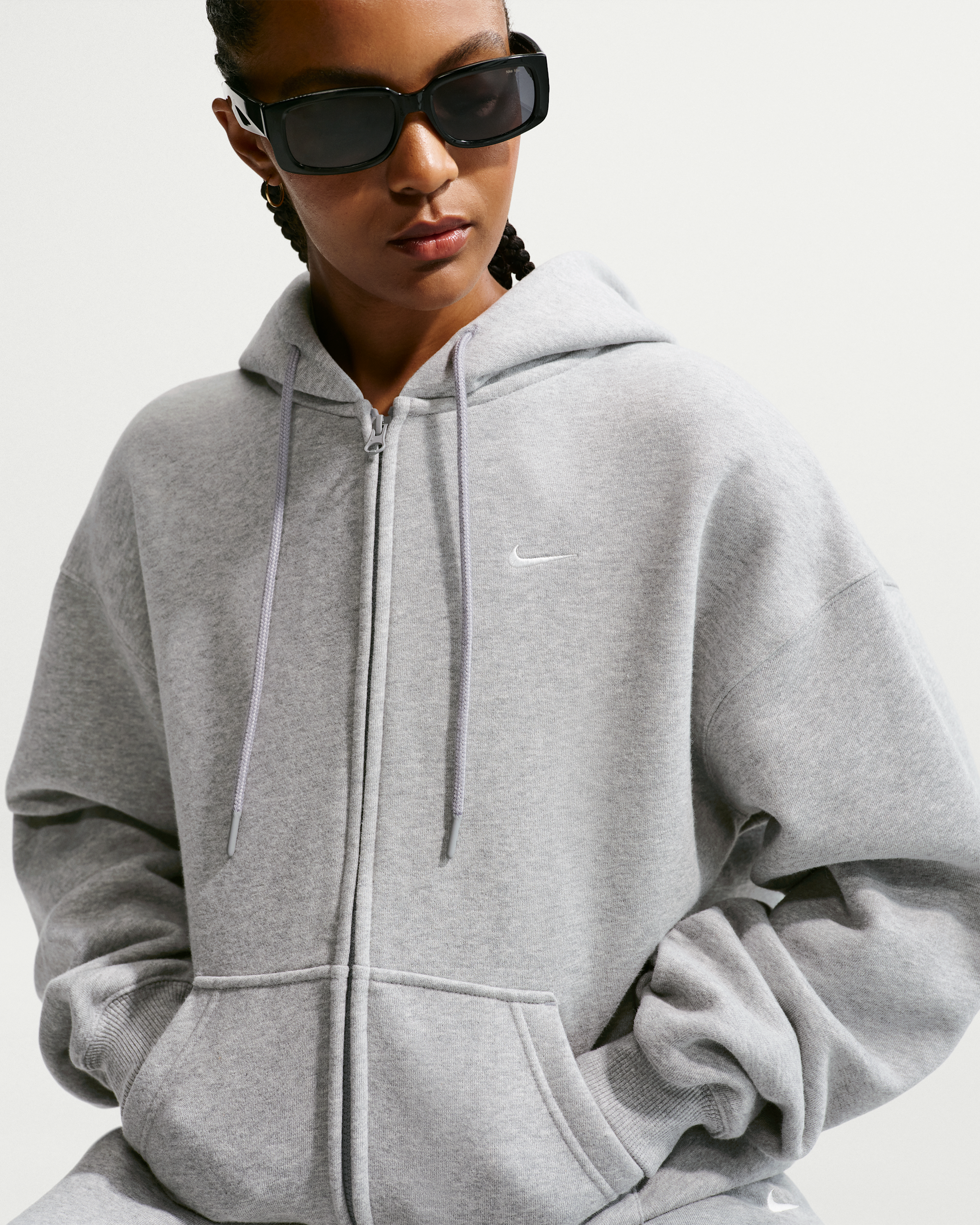 Nike Studio Fleece Medium Weight Women's Oversized Full-Zip Hoodie - Dark Grey Heather/Sail - View 3
