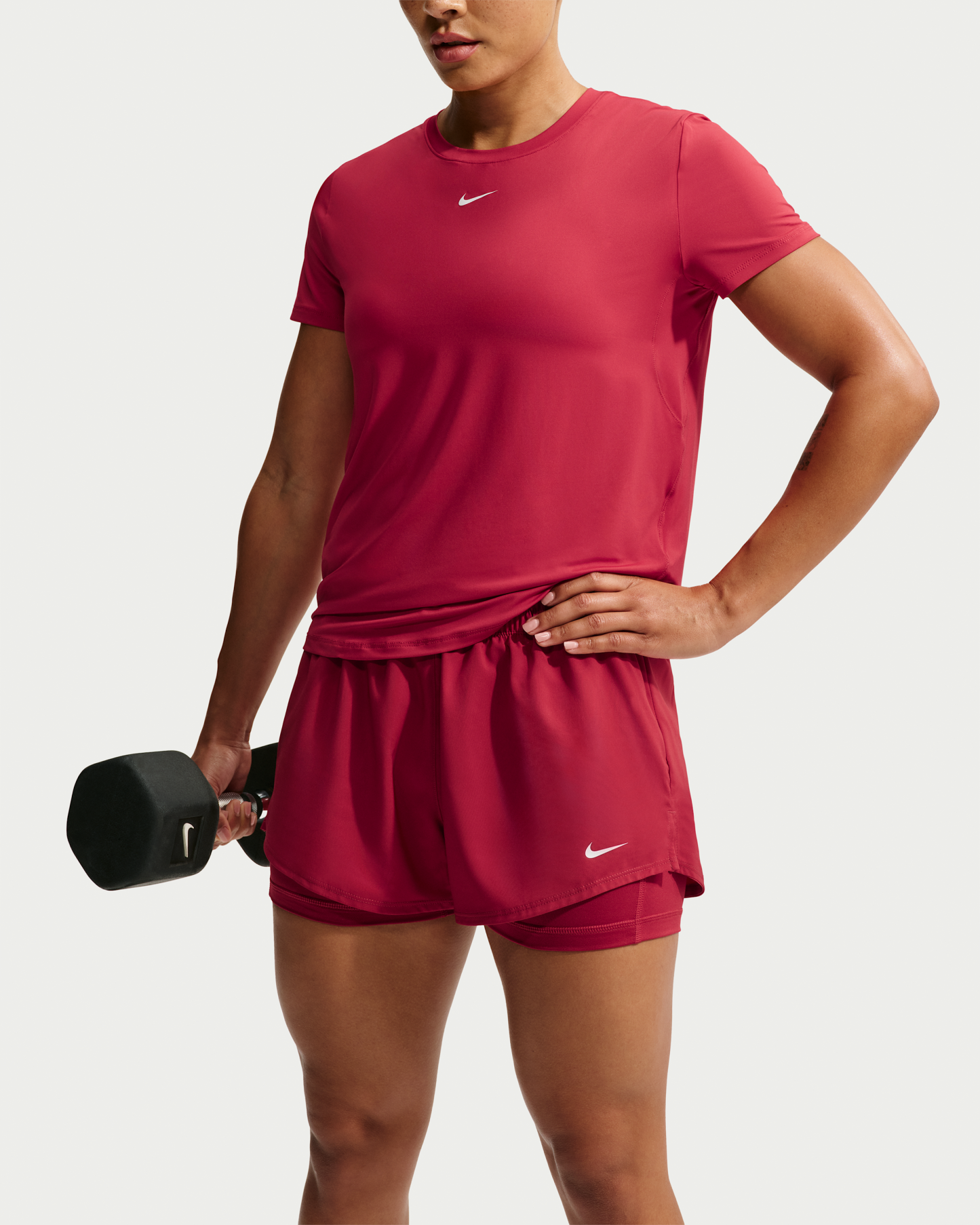 Nike One Women's Dri-FIT Mid-Rise 8cm (approx.) 2-in-1 Shorts - Tough Red/White - View 2