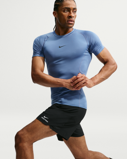Nike Pro Men's Dri-FIT Tight Short-Sleeve Fitness Top - Indigo Storm/Black - View 1