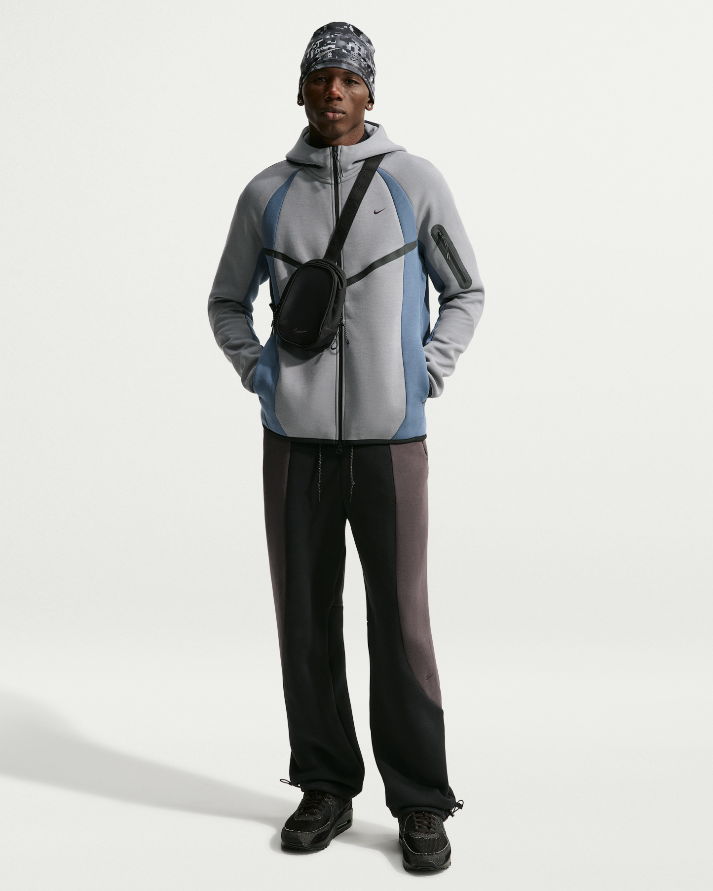 Nike Tech Men's Colour-Block Full-Zip Fleece Windrunner Jacket - Cool Grey/New Slate/Black - View 4