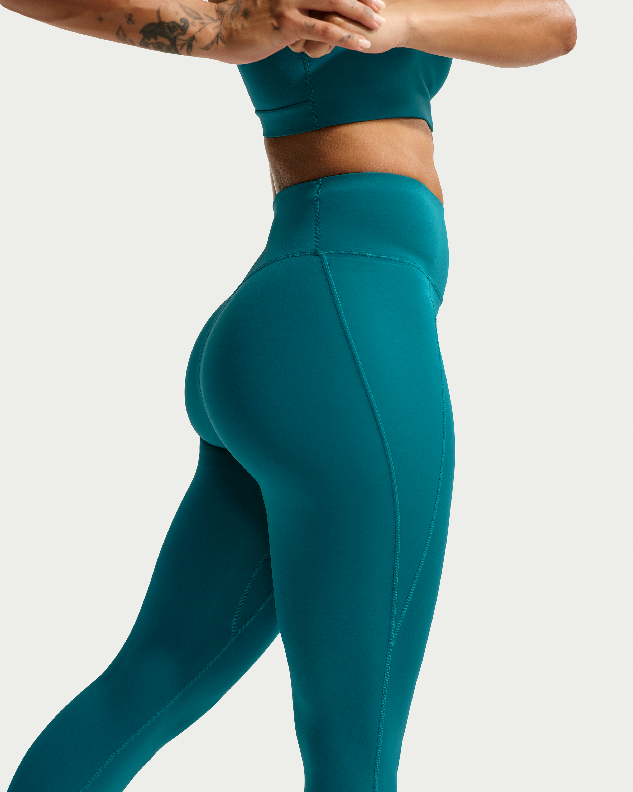 Nike Universa Women's High-Waisted 7/8 Leggings with No Front Seam - Bright Spruce/Bright Spruce/Midnight Turquoise - View 3