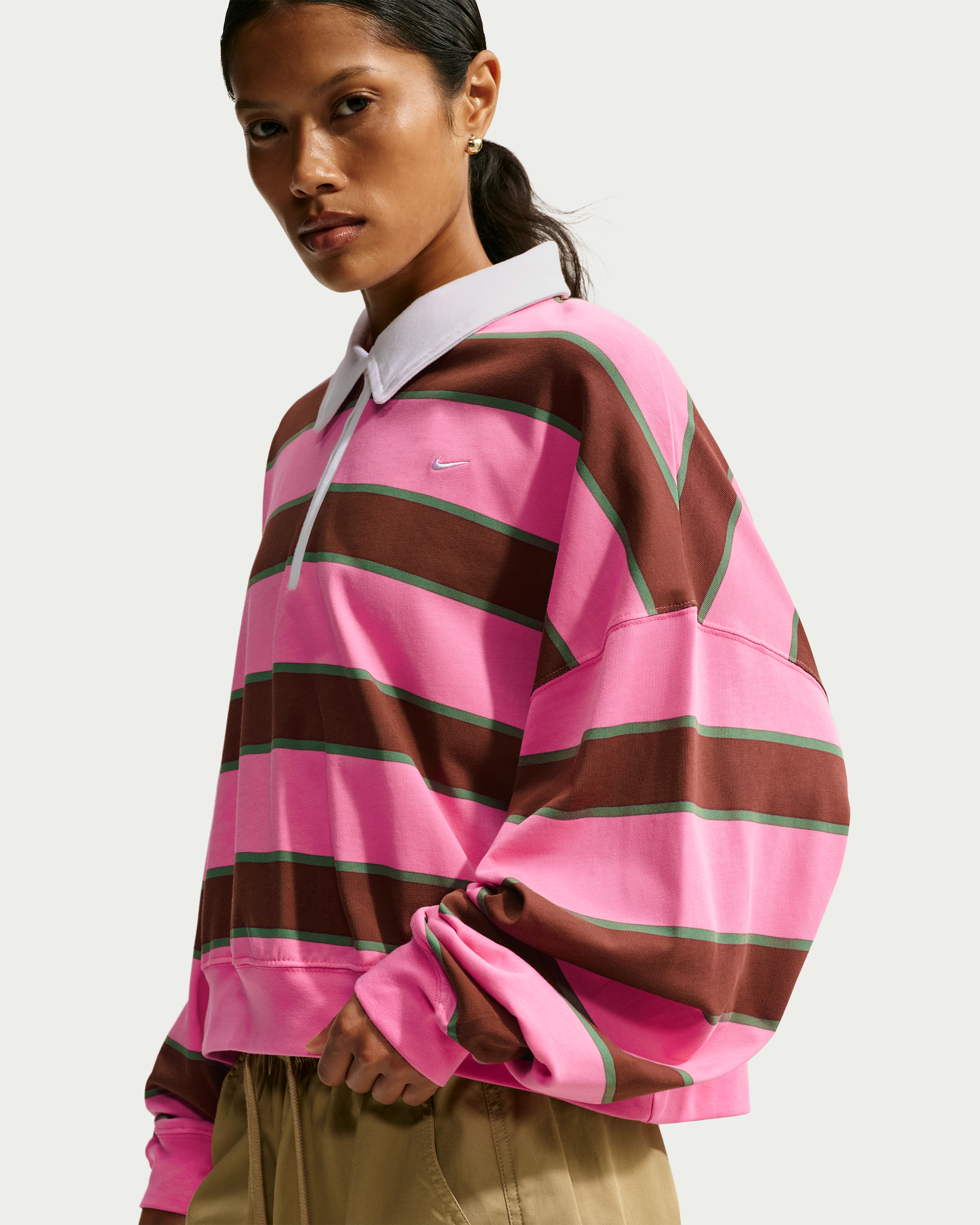Nike Sportswear  Women's 1/4-Zip Sweatshirt - Pinksicle/Pine Green/Cacao Wow - View 1