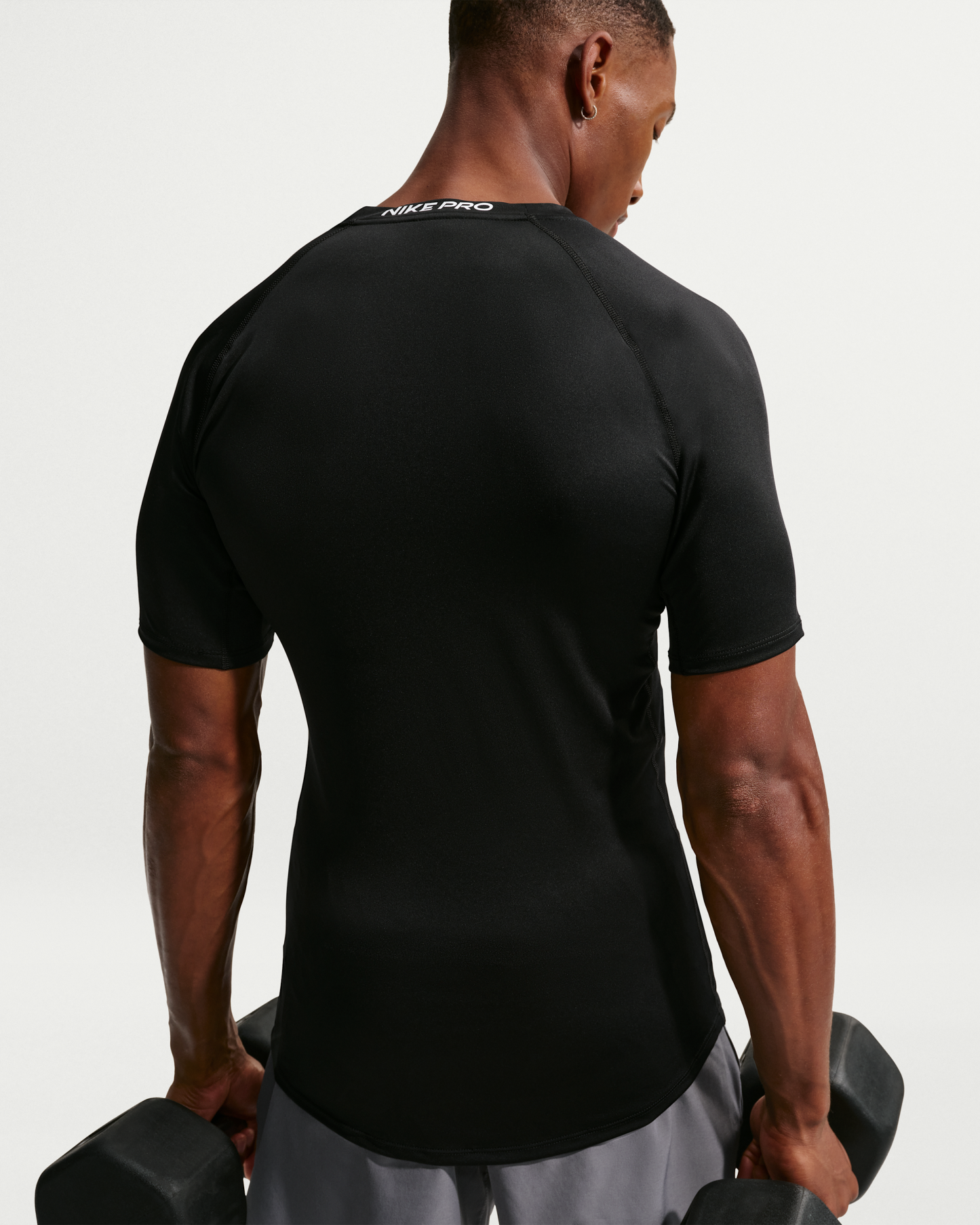 Nike Pro Men's Dri-FIT Tight Short-Sleeve Fitness Top - Black/White - View 2