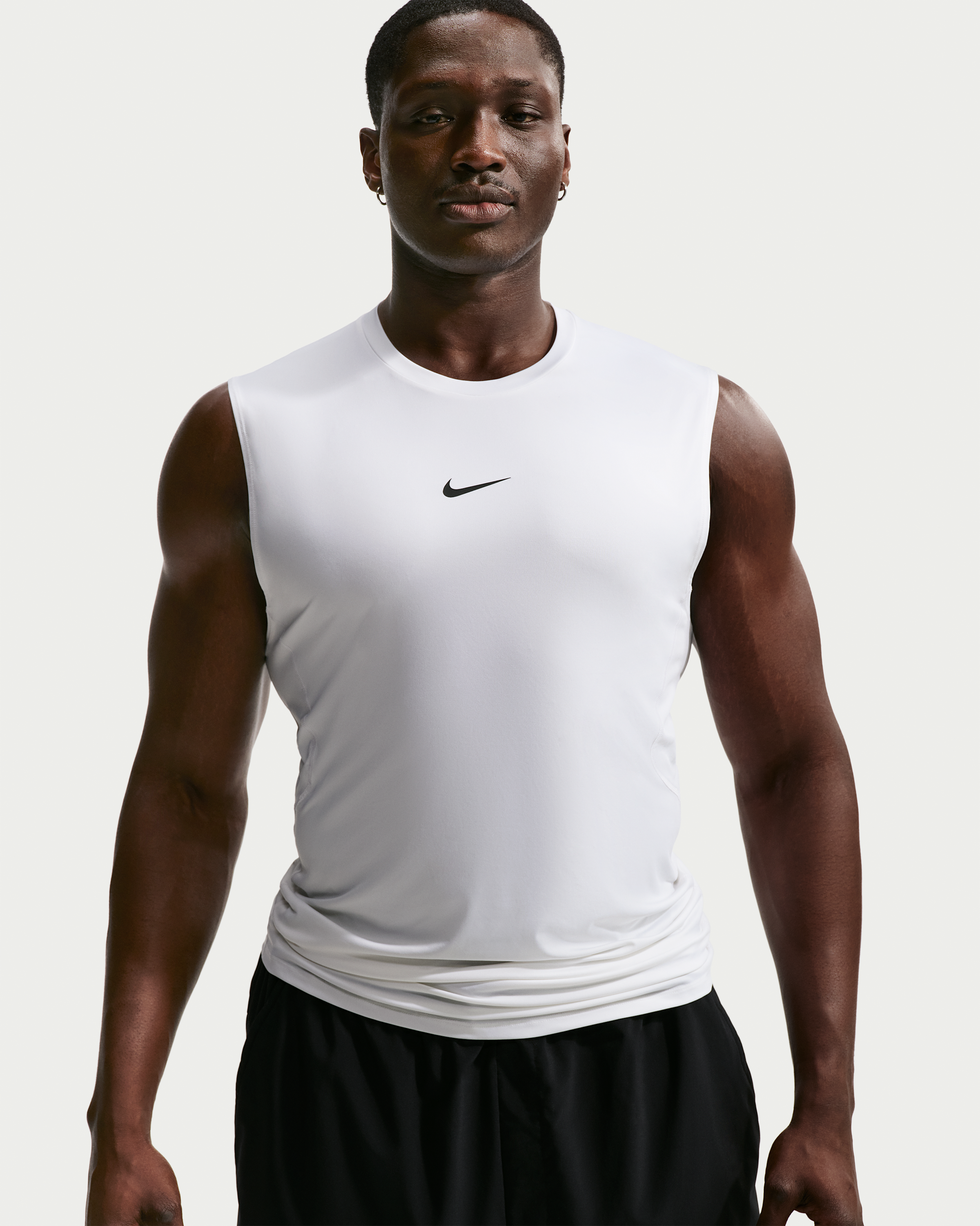 Nike Pro Men's Dri-FIT Tight Sleeveless Fitness Top - White/Black - View 6