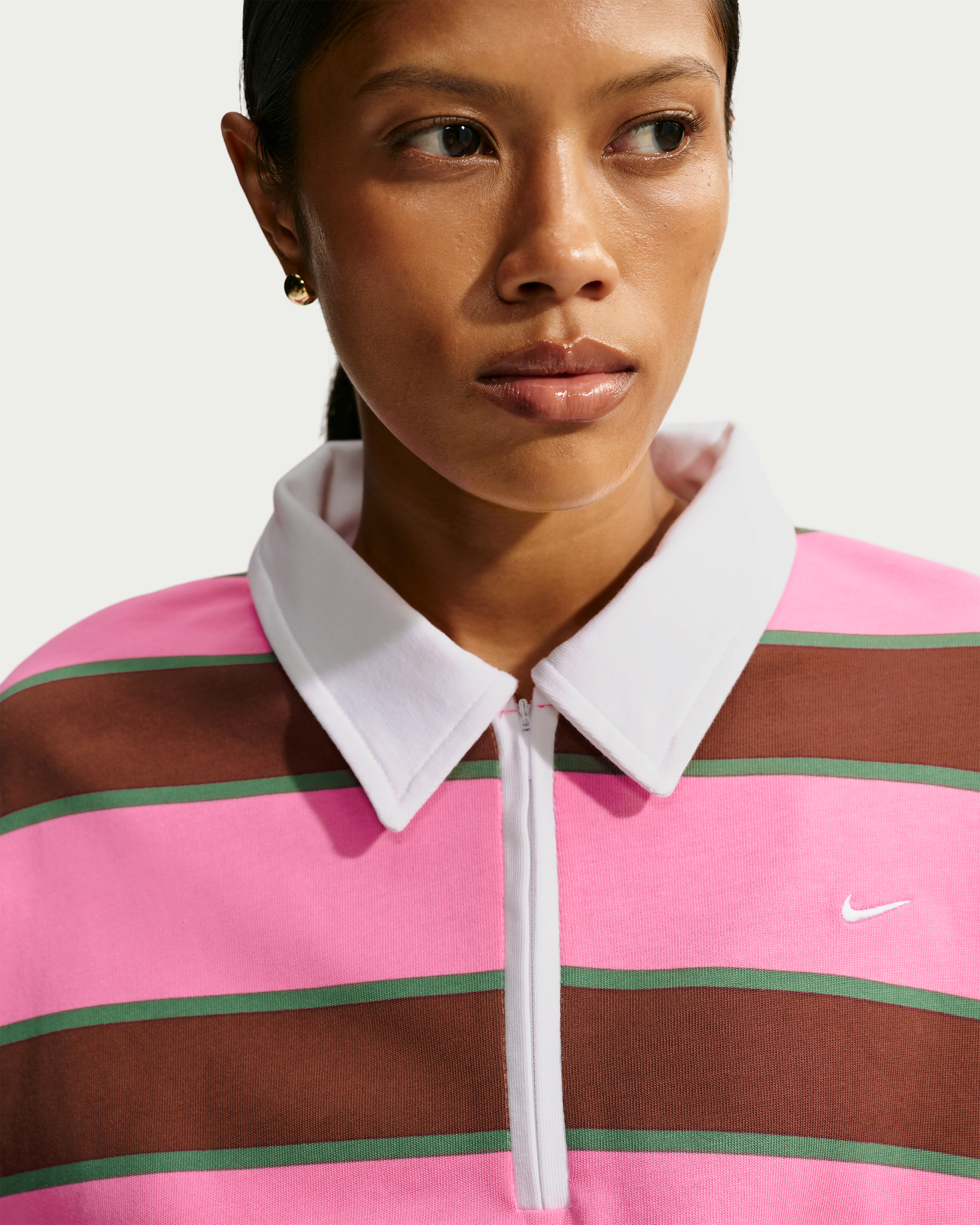 Nike Sportswear  Women's 1/4-Zip Sweatshirt - Pinksicle/Pine Green/Cacao Wow - View 3