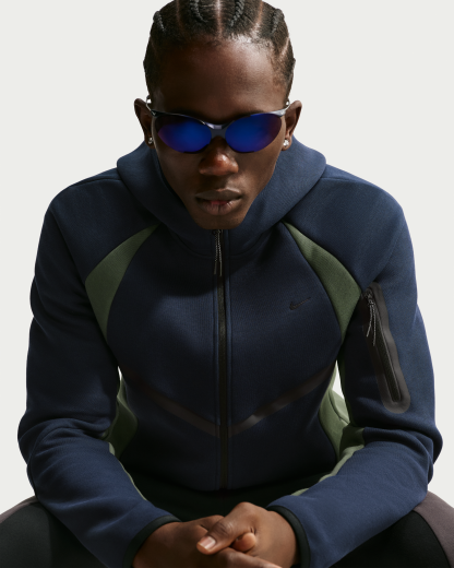 Nike Tech Men's Colour-Block Full-Zip Fleece Windrunner Jacket - Obsidian/Camo Green/Black - View 1