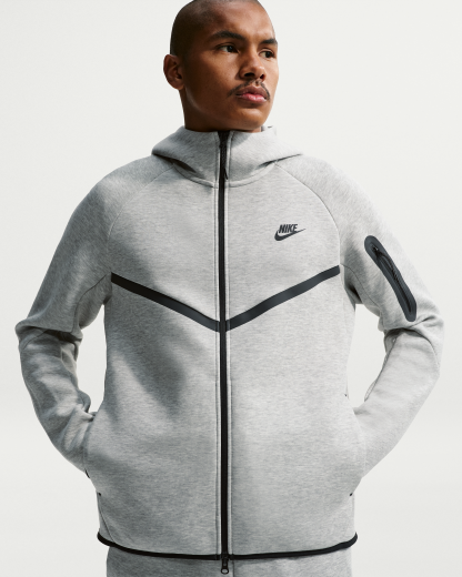 Nike Tech Men's Fleece Windrunner Full-Zip Jacket - Dark Grey Heather/Black - View 1