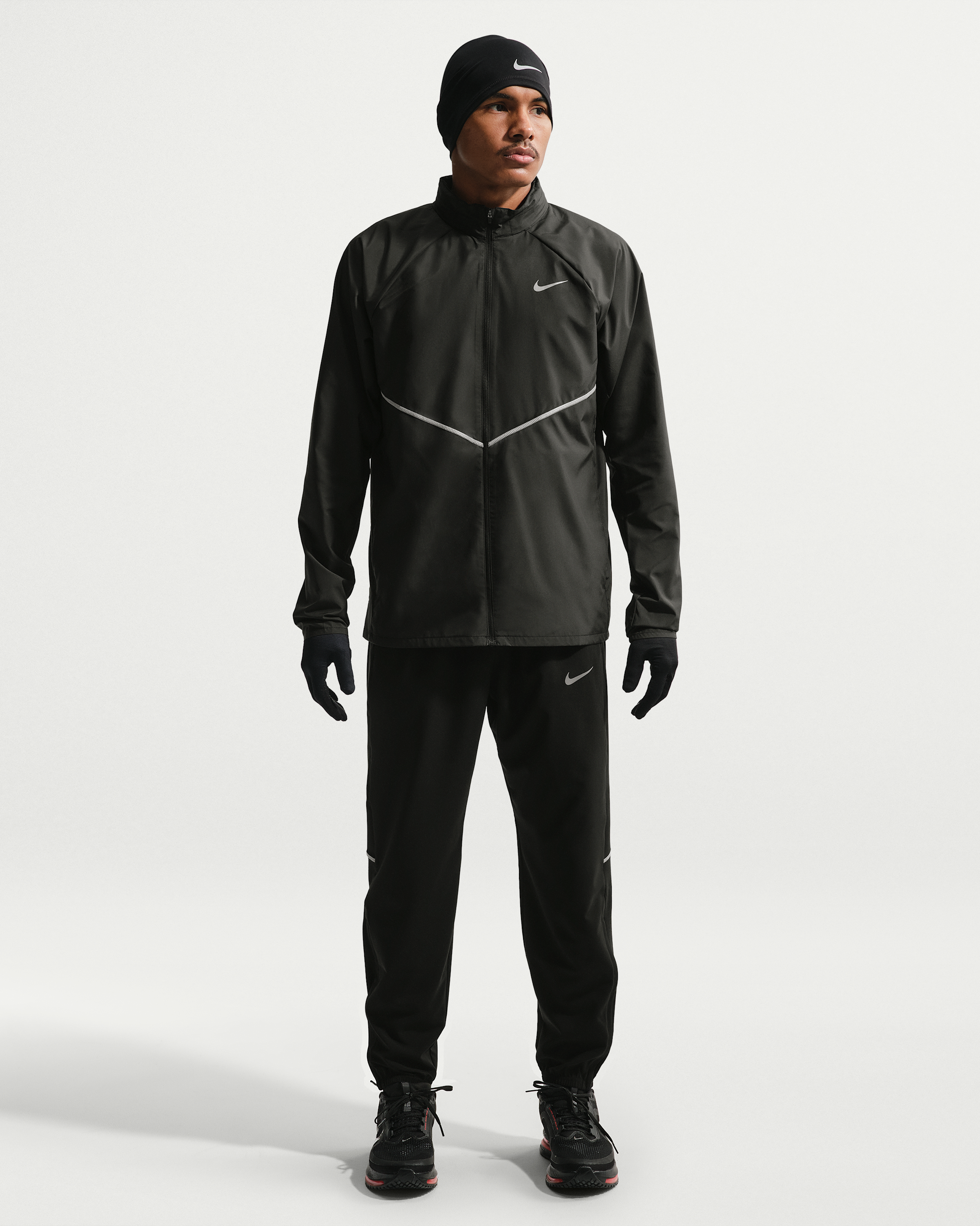 Nike Miler Men's Repel UV Protection Hooded Running Jacket - Black/Black - View 4