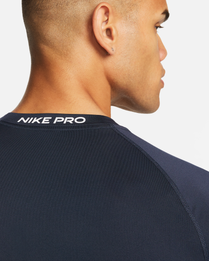 Nike Pro Men's Dri-FIT Tight Short-Sleeve Fitness Top - Obsidian/White - View 4