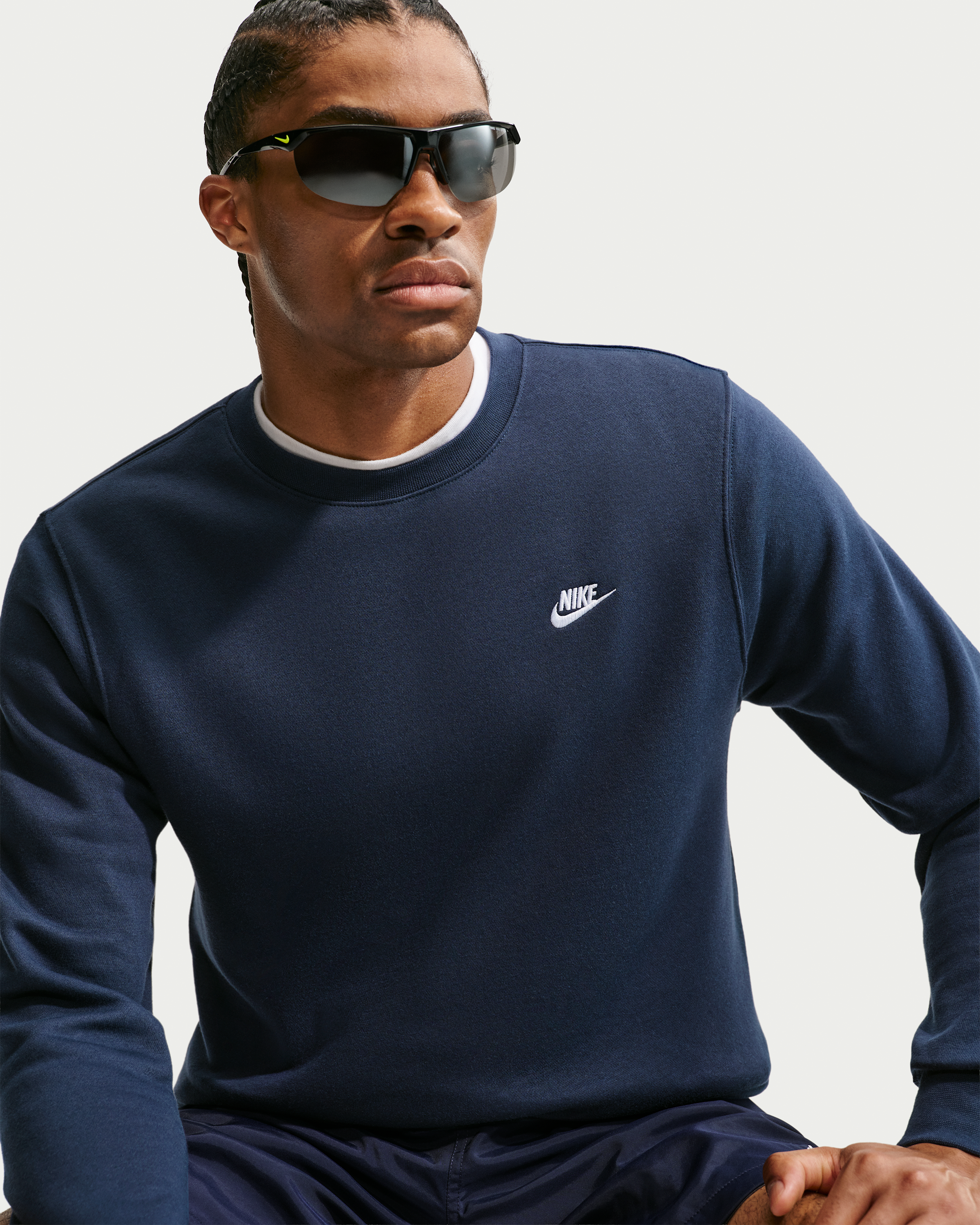 Nike Club Men's Fleece Crew - Obsidian/White - View 3