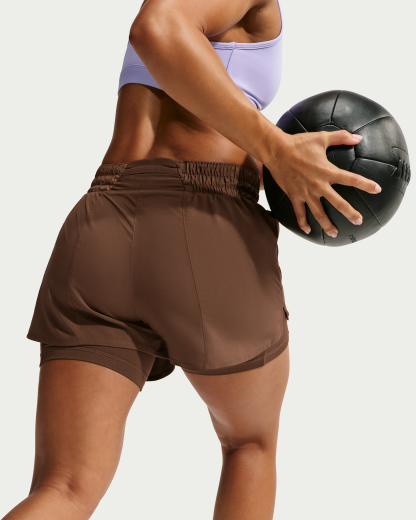 Nike One Women's Dri-FIT High-Waisted 8cm (approx.) 2-in-1 Shorts - Cacao Wow/White - View 3