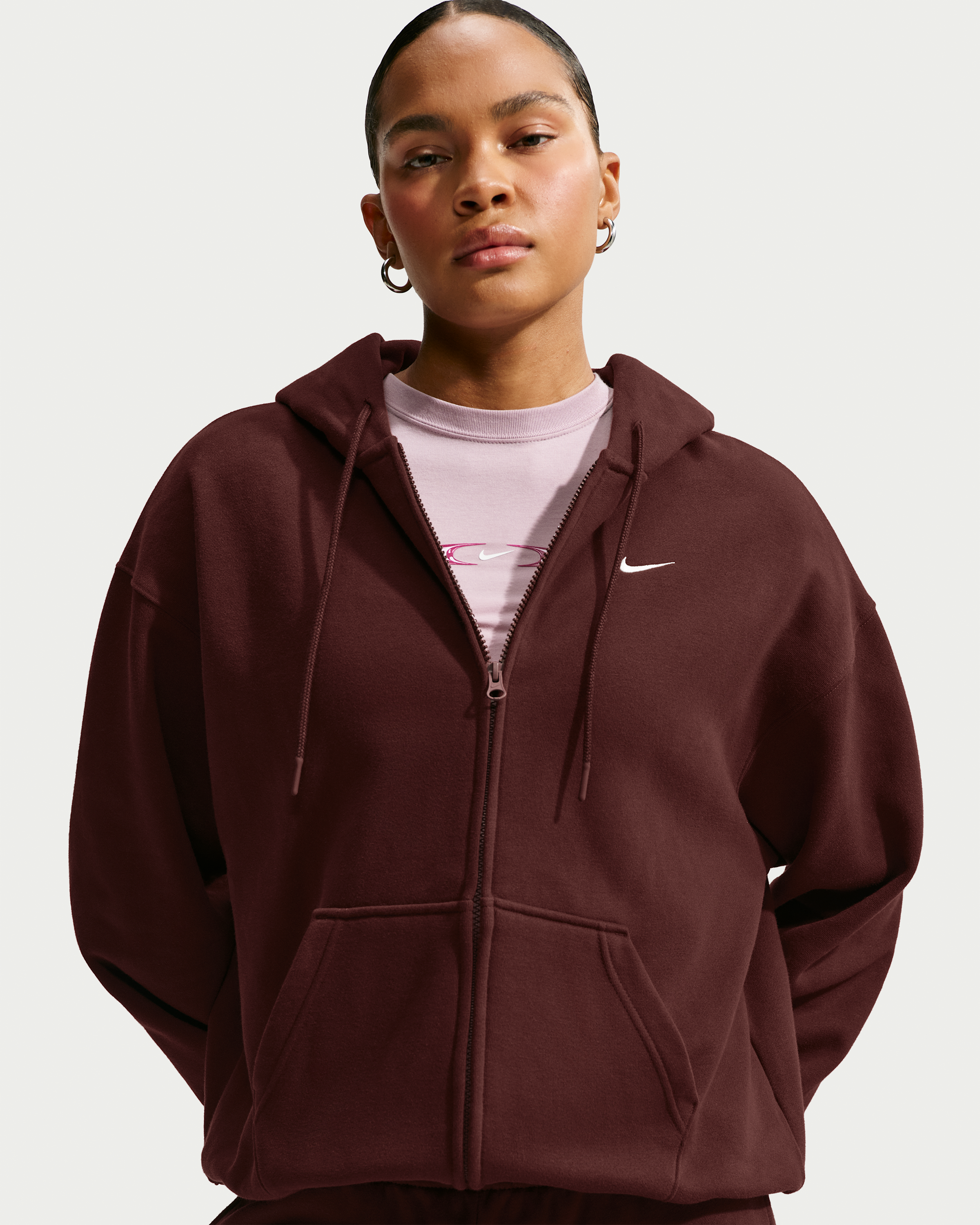 Nike Studio Fleece Medium Weight Women's Oversized Full-Zip Hoodie - Mystic Dates/Sail - View 1