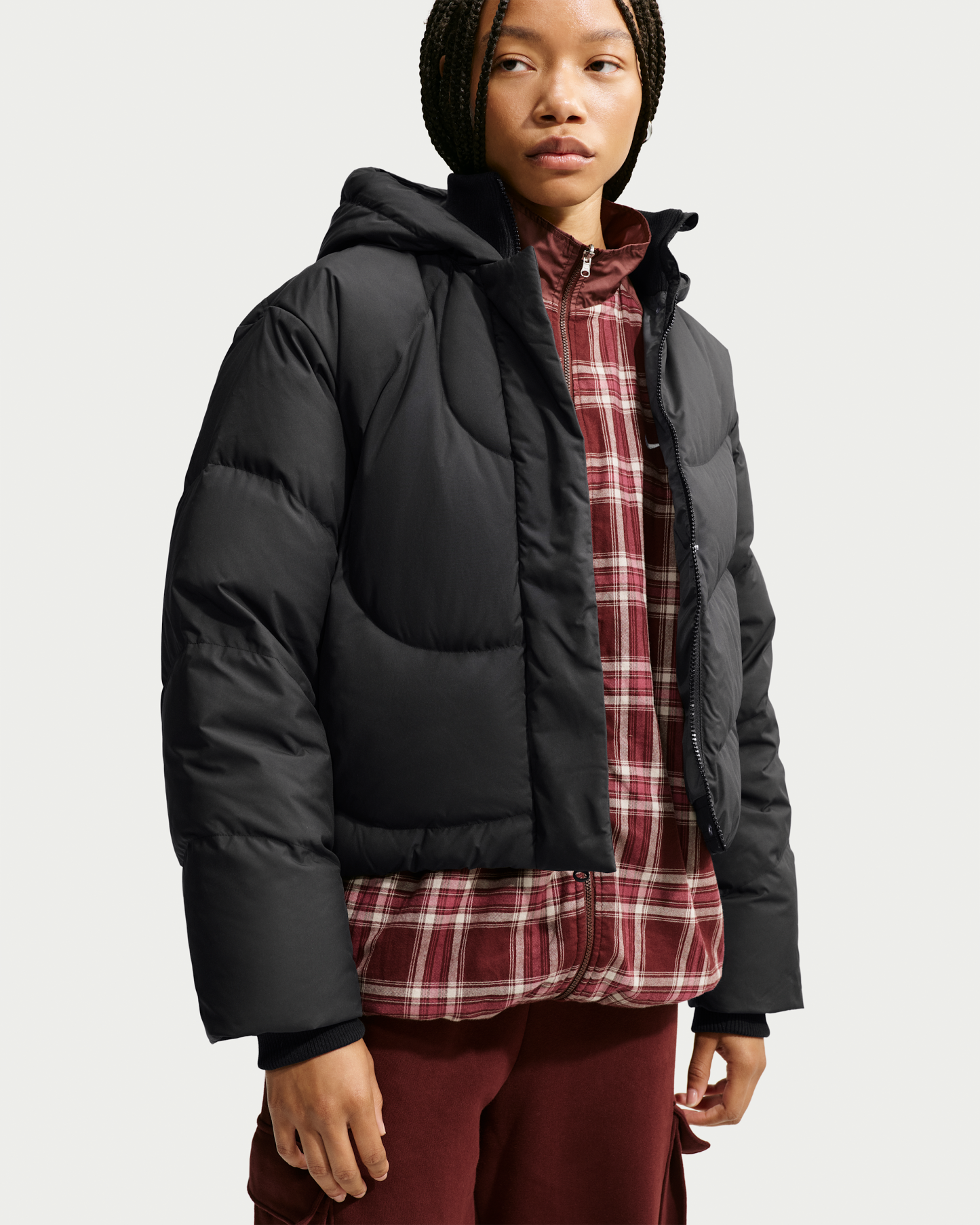 Nike Sportswear Swoosh Series Women's Loose Storm-FIT Hooded Down Jacket - Black/Iron Grey/Black - View 1