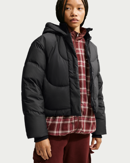 Nike Sportswear Swoosh Series Women's Loose Storm-FIT Hooded Down Jacket - Black/Iron Grey/Black - View 1