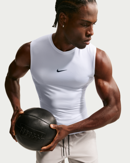 Nike Pro Men's Dri-FIT Tight Sleeveless Fitness Top - White/Black - View 3