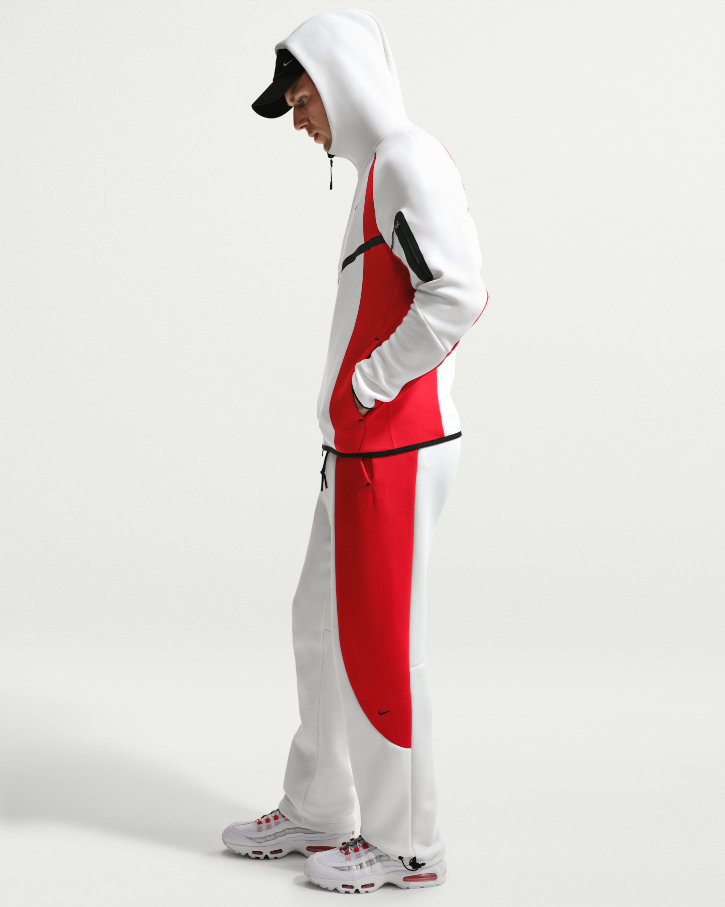 Nike Tech Men's Colour-Block Open-Hem Fleece Trousers - Summit White/University Red/Black - View 4