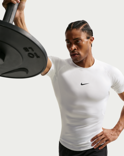 Nike Pro Men's Dri-FIT Tight Short-Sleeve Fitness Top - White/Black - View 3