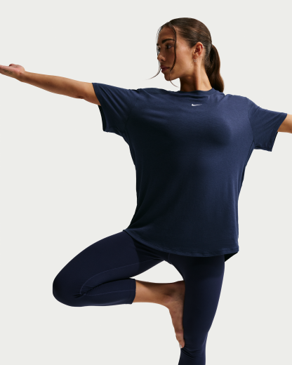 Nike One Relaxed Women's Dri-FIT Short-Sleeve Top - Midnight Navy/White - View 3