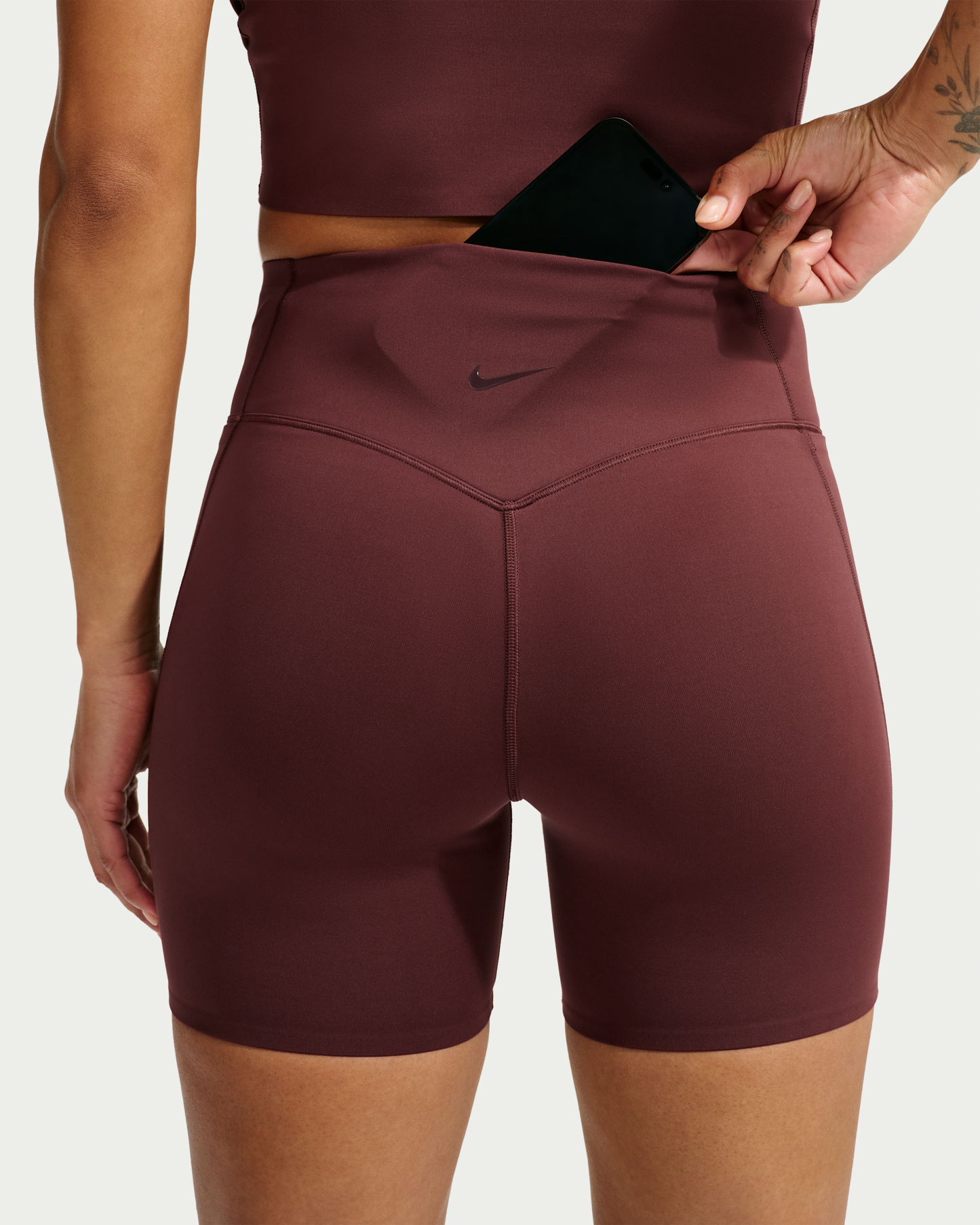 Nike Universa Women's High-Waisted 12.5cm (approx.) Biker Shorts with No Front Seam - Mystic Dates/Mystic Dates/Burgundy Crush - View 6