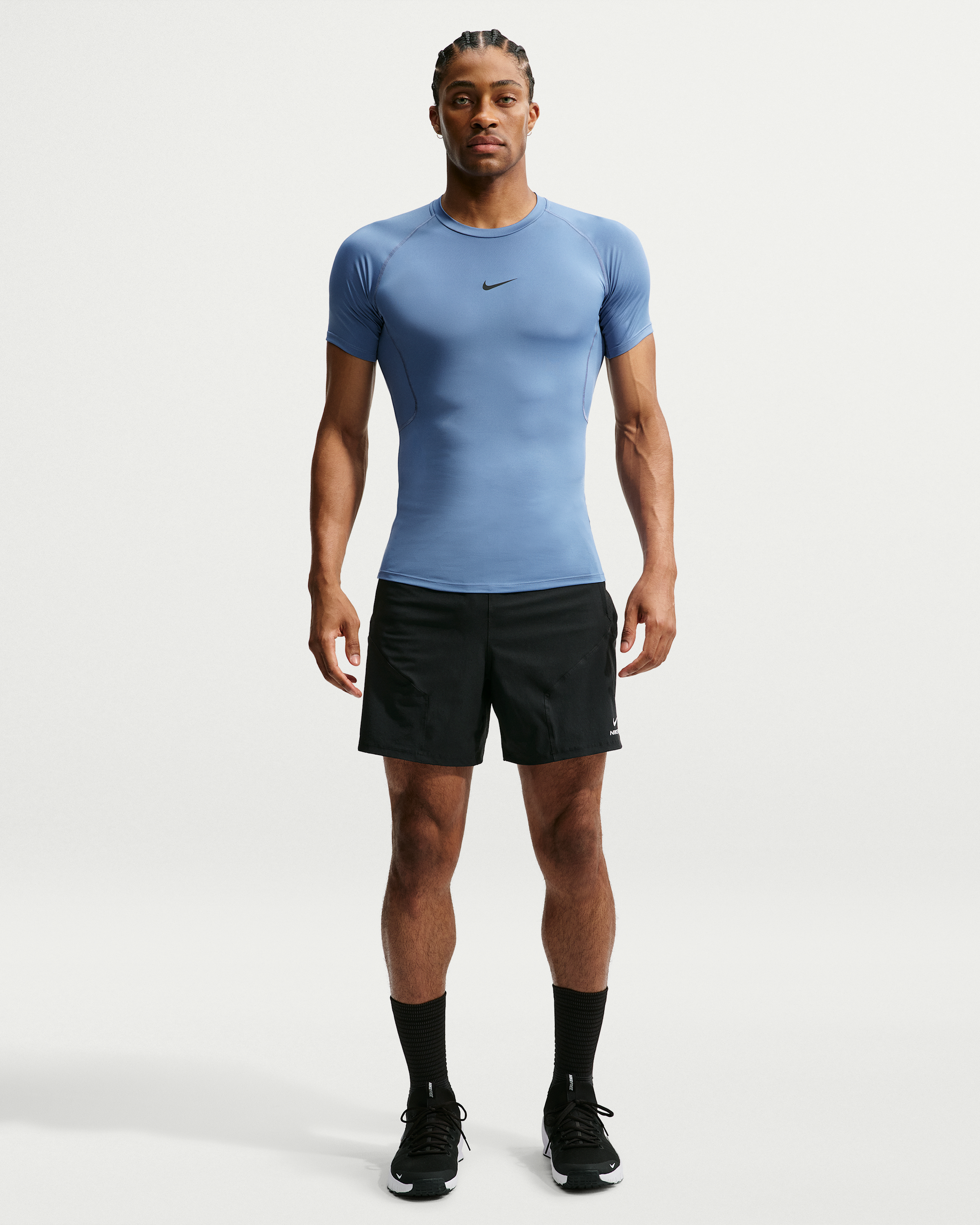 Nike Pro Men's Dri-FIT Tight Short-Sleeve Fitness Top - Indigo Storm/Black - View 4
