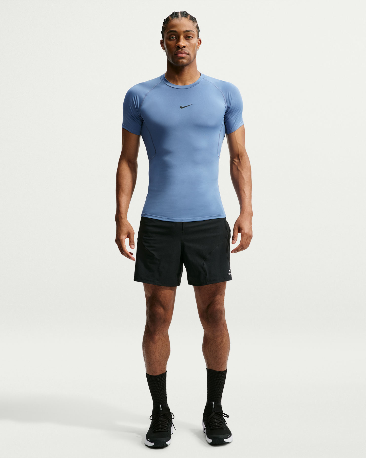 Nike Pro Men's Dri-FIT Tight Short-Sleeve Fitness Top - Indigo Storm/Black - View 4