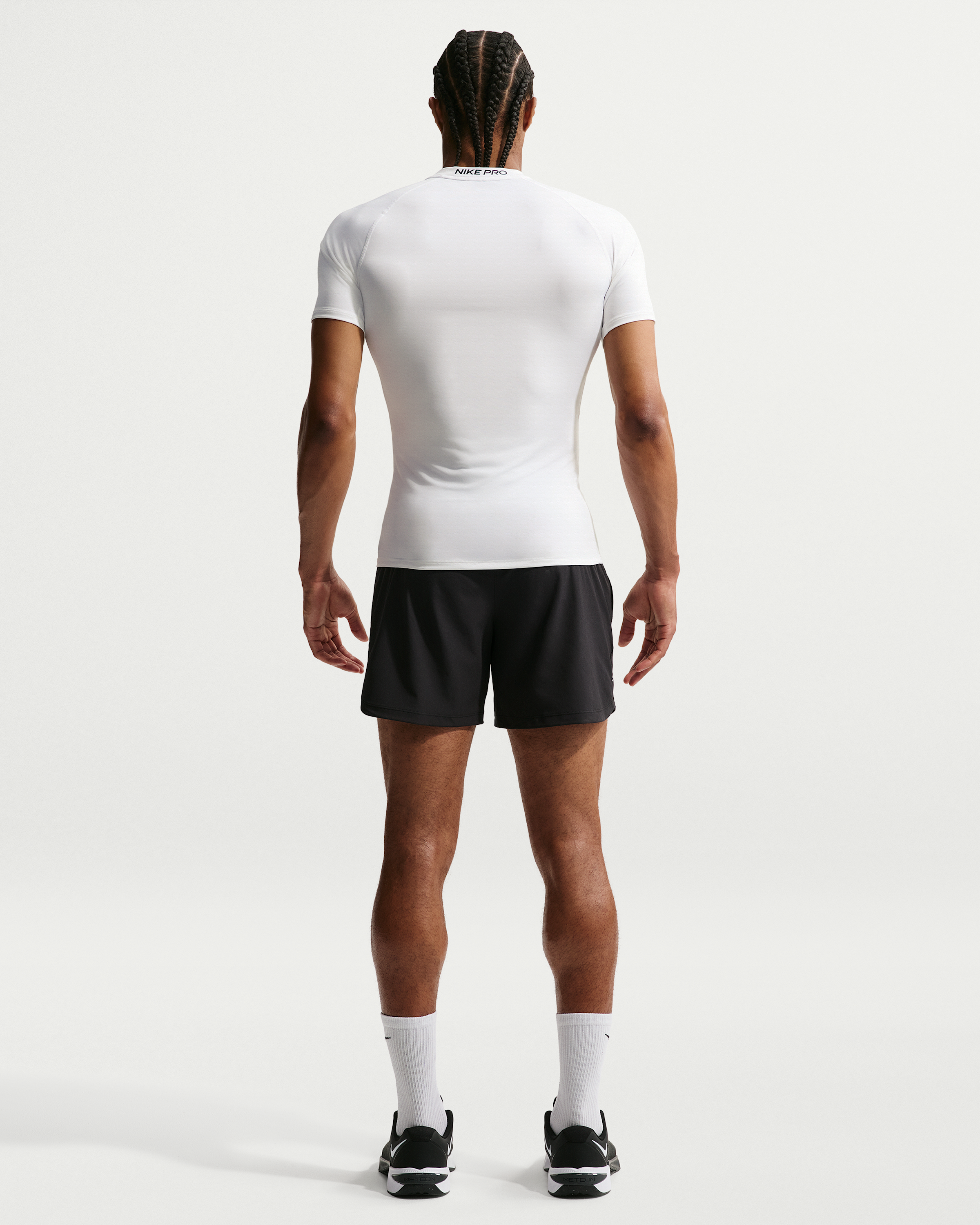 Nike Pro Men's Dri-FIT Tight Short-Sleeve Fitness Top - White/Black - View 5