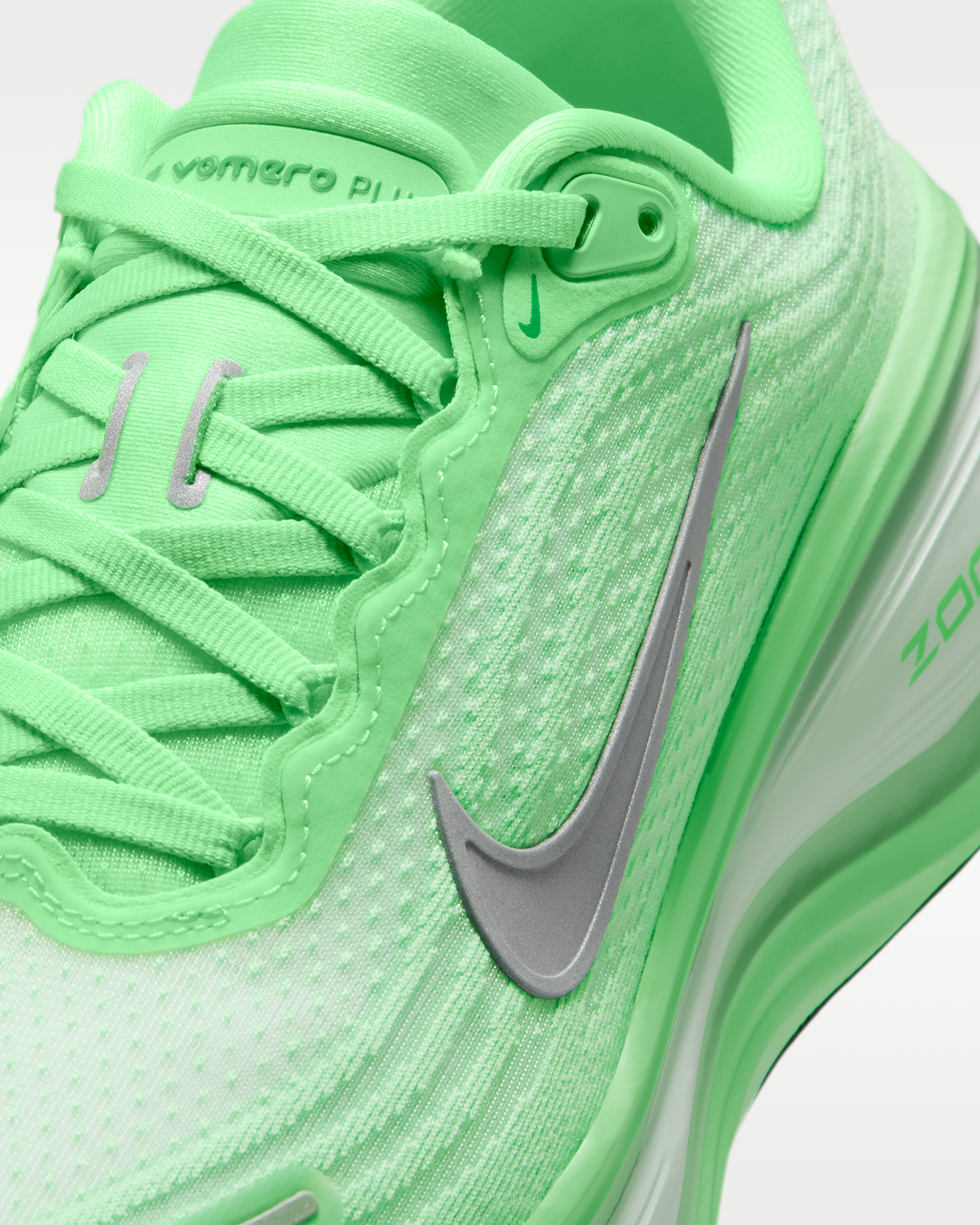 Nike Vomero Plus Women's Road Running Shoes - White/Illusion Green/Cucumber Calm/Metallic Silver - View 7