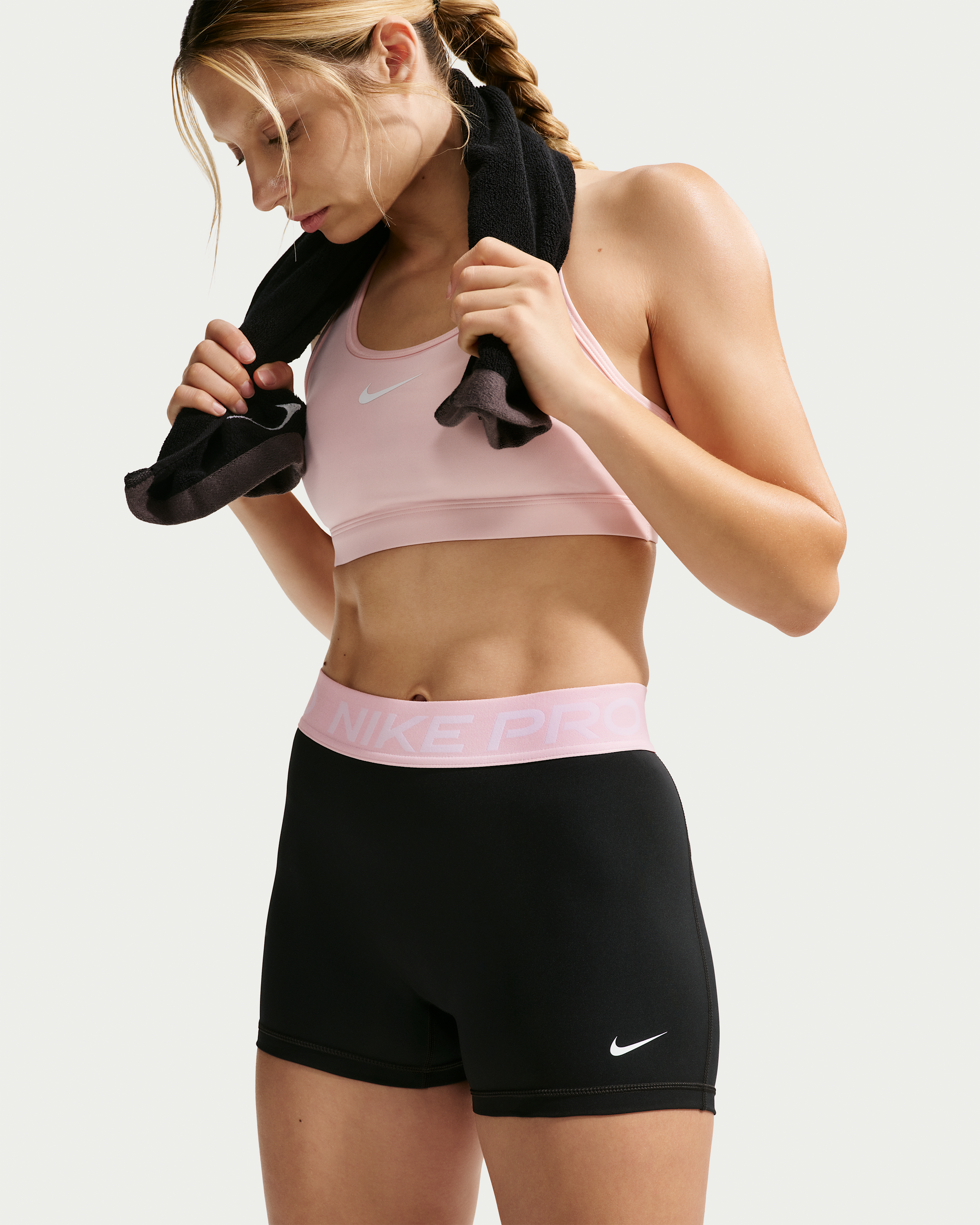 Nike Pro Women's Mid-Rise 7.5cm (approx.) Biker Shorts - Black/Pink Foam/White - View 4