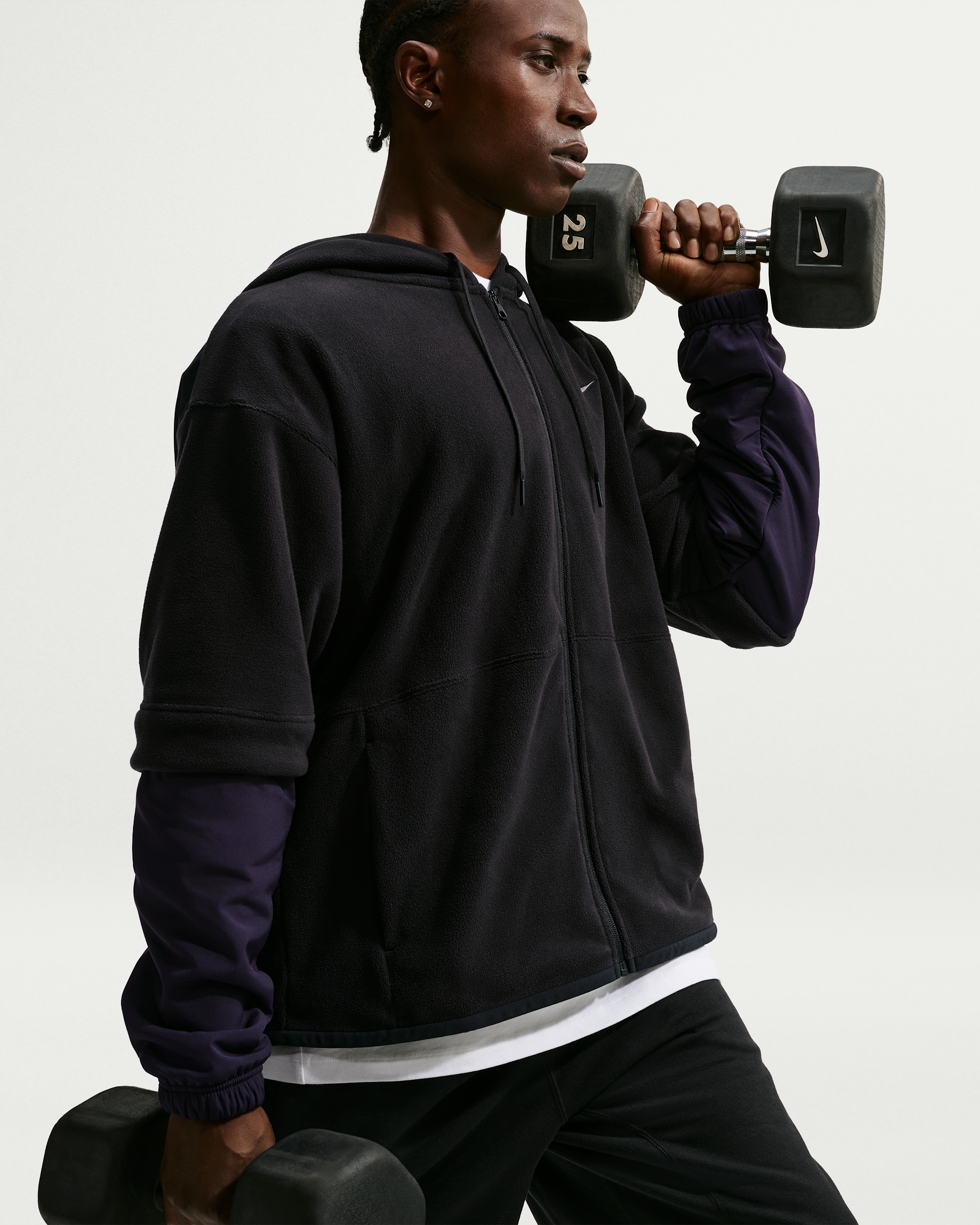 Nike Men's Therma-FIT Full-Zip Fleece Hoodie - Black/Purple Dynasty/Black - View 3
